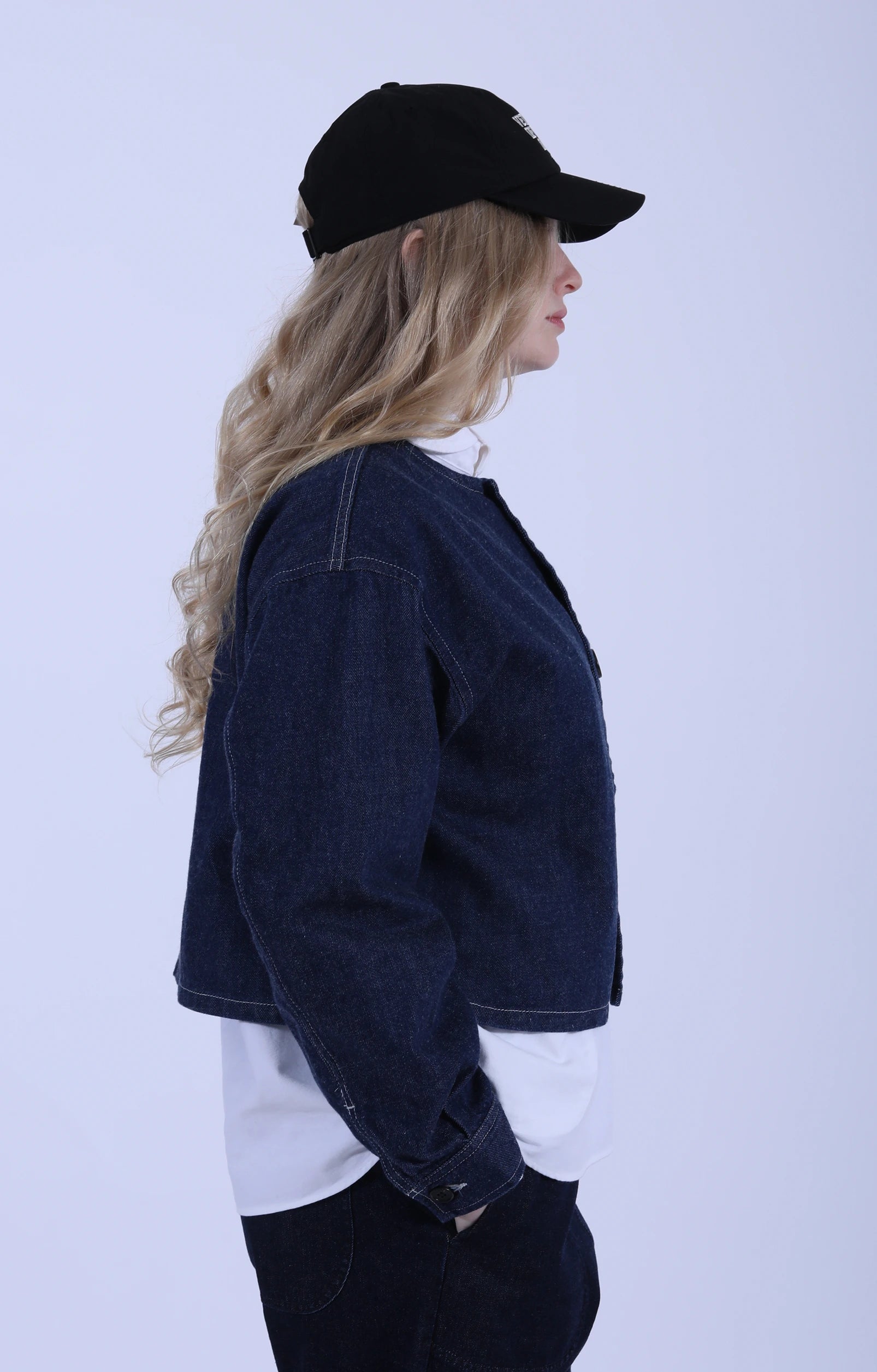 Collarless Short Jacket 11oz Indigo