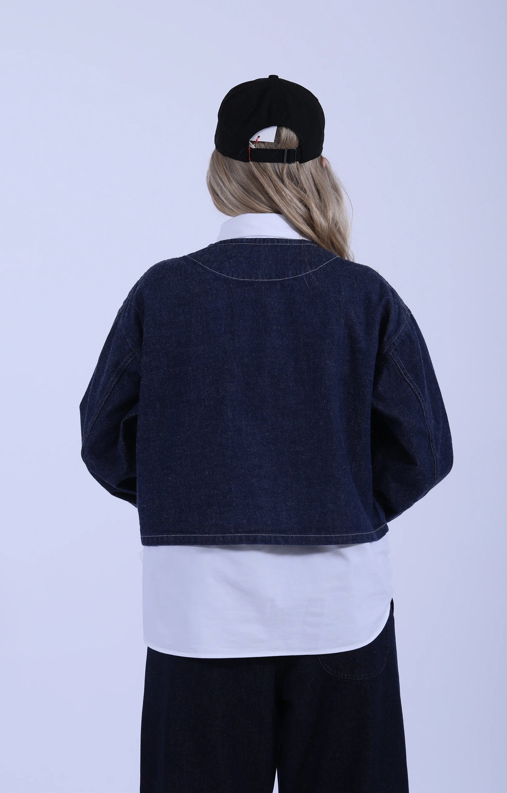 Collarless Short Jacket 11oz Indigo