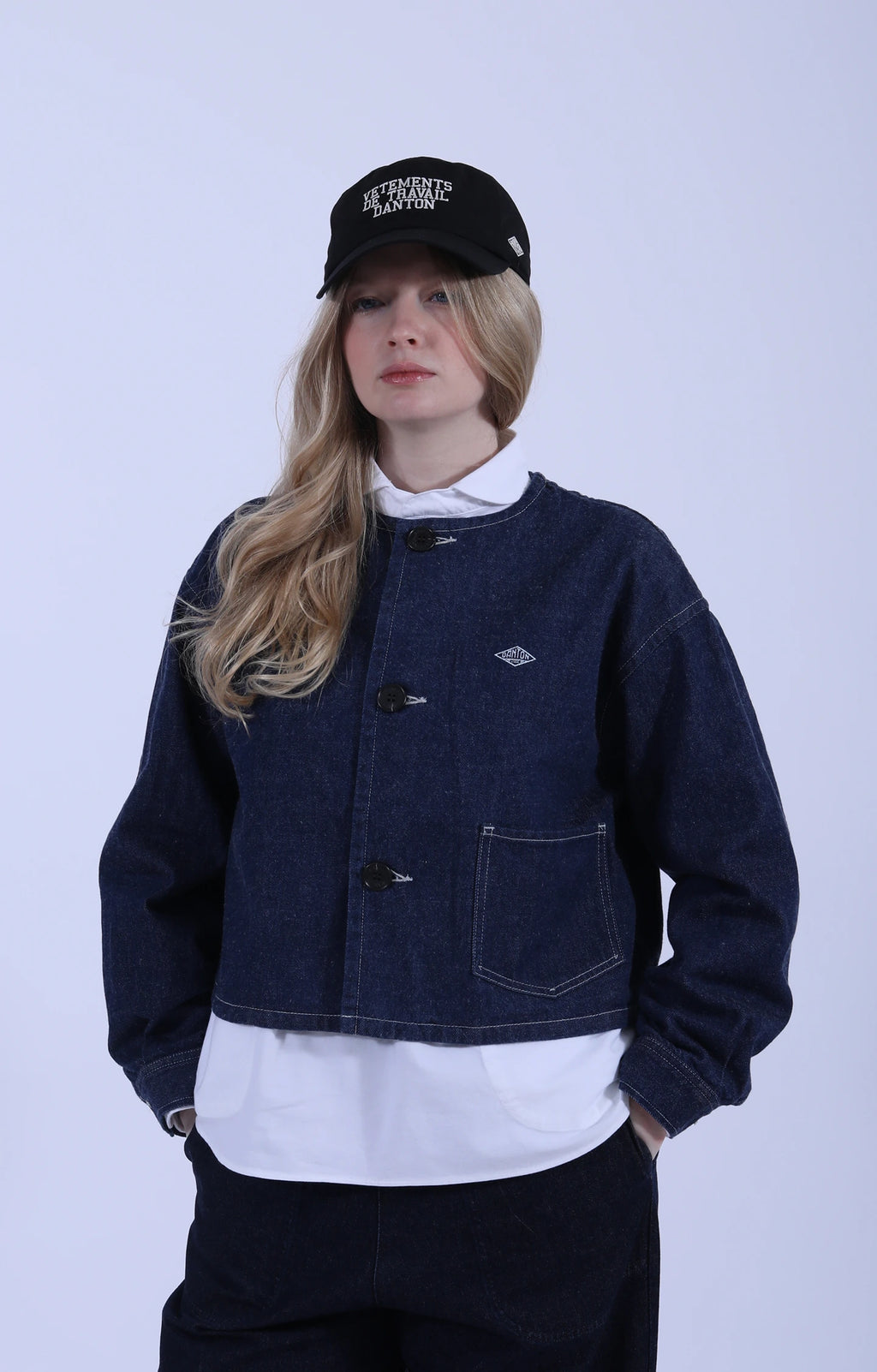 Collarless Short Jacket 11oz Indigo