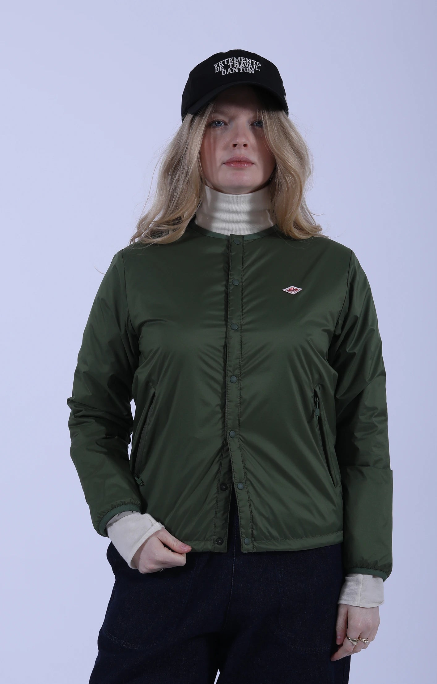 Insulation Collarless Jacket Olive