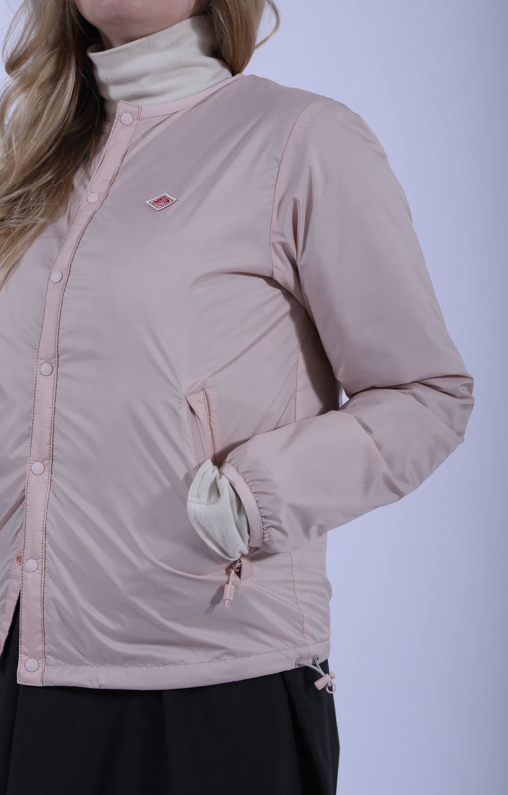 Insulation Collarless Jacket Pink