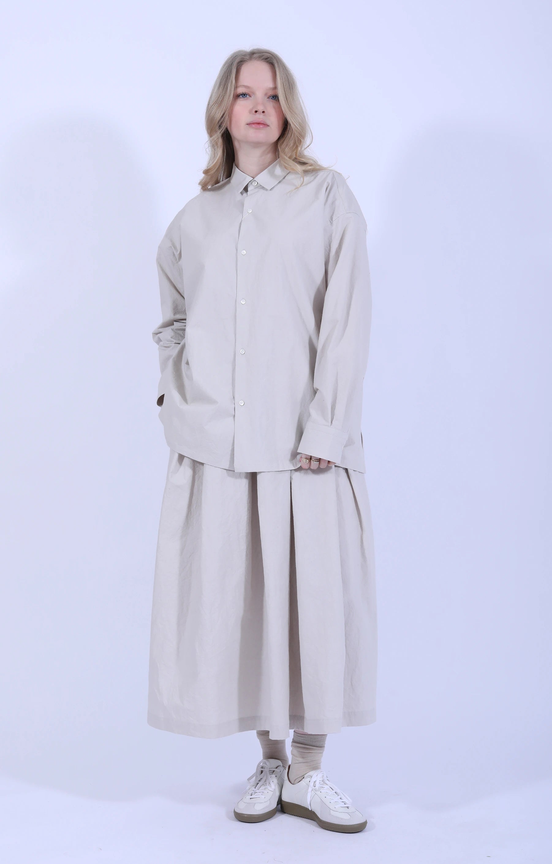 Cotton Tucked Skirt L.Gray