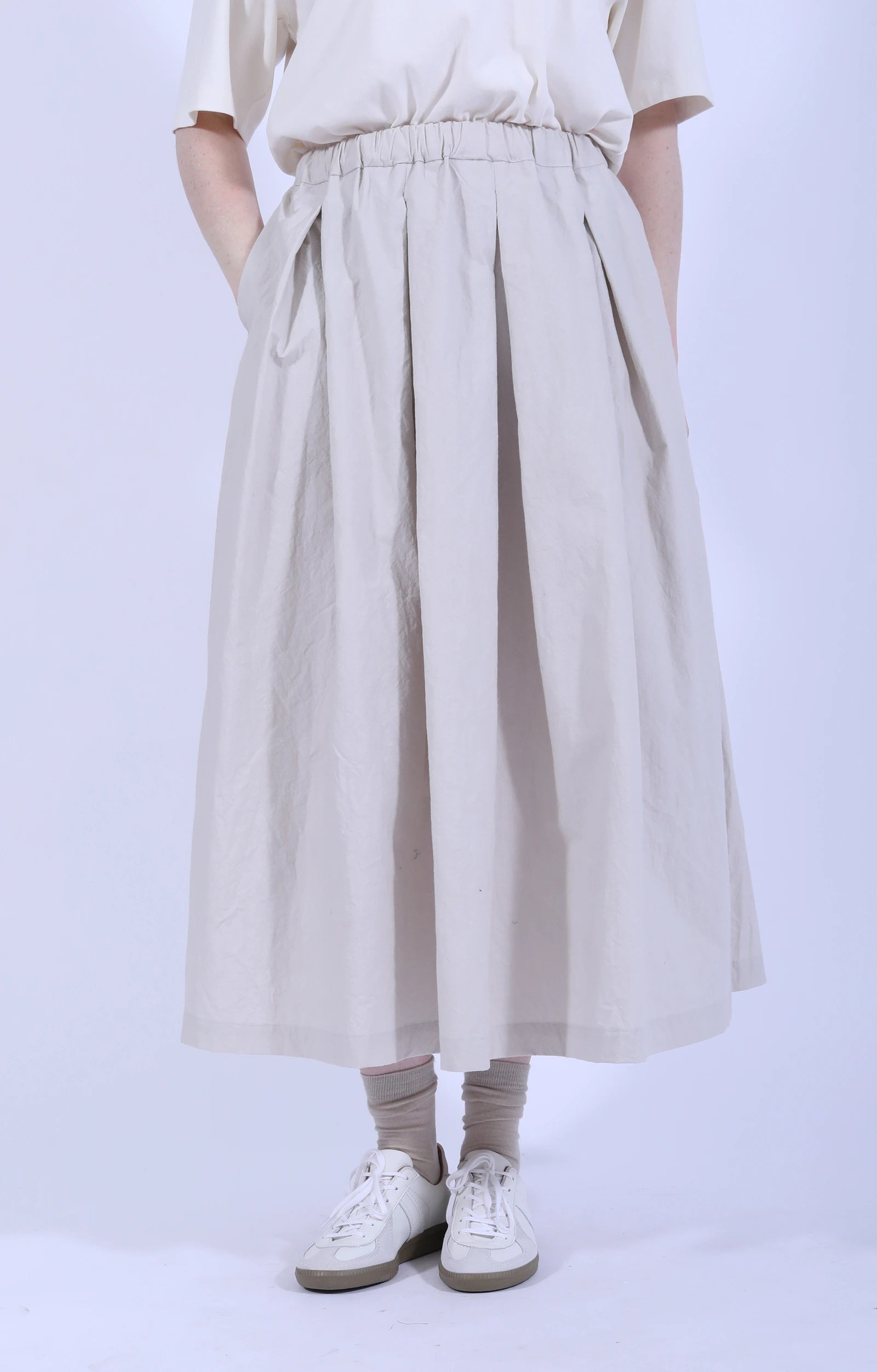 Cotton Tucked Skirt L.Gray