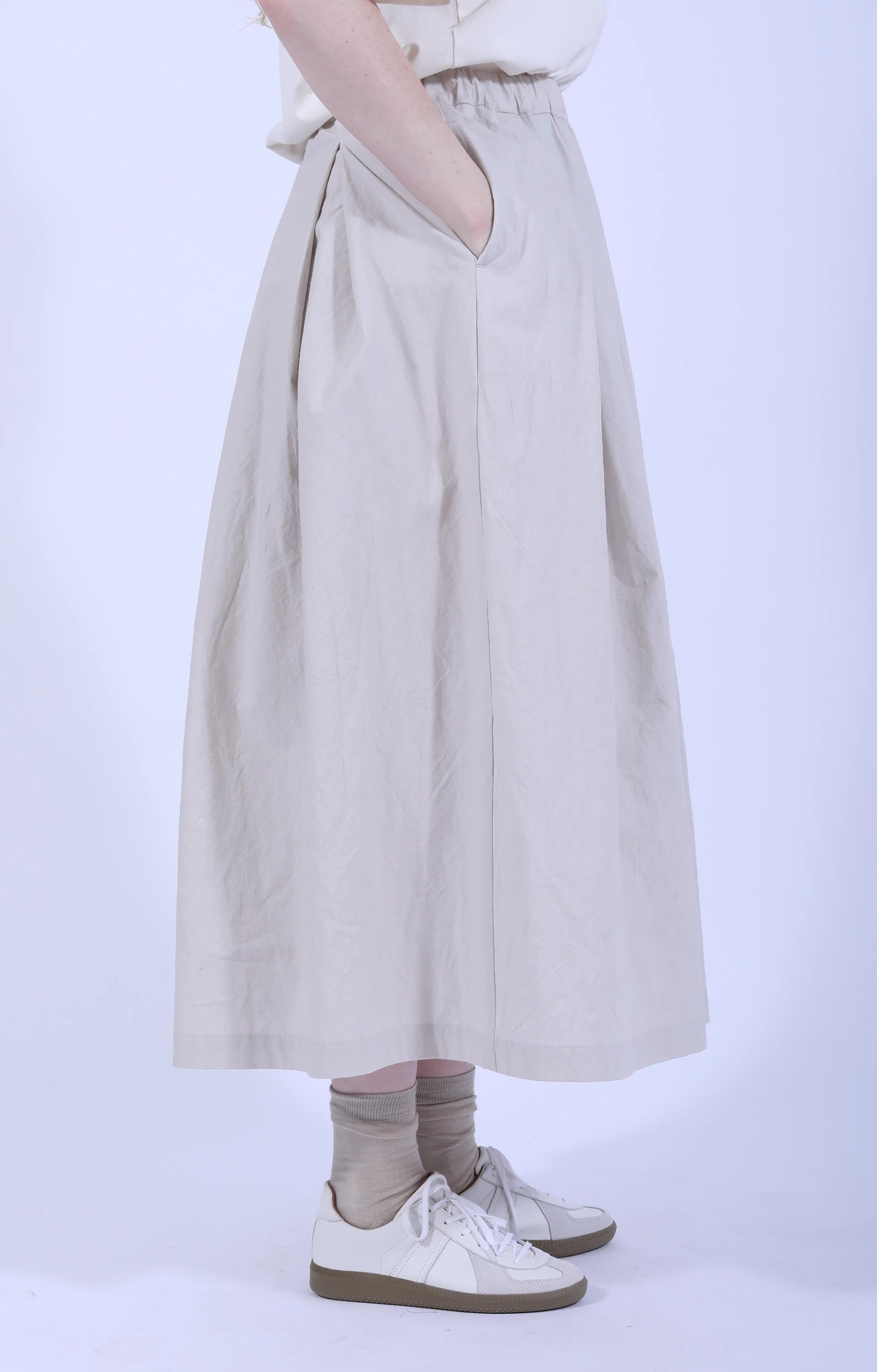 Cotton Tucked Skirt L.Gray