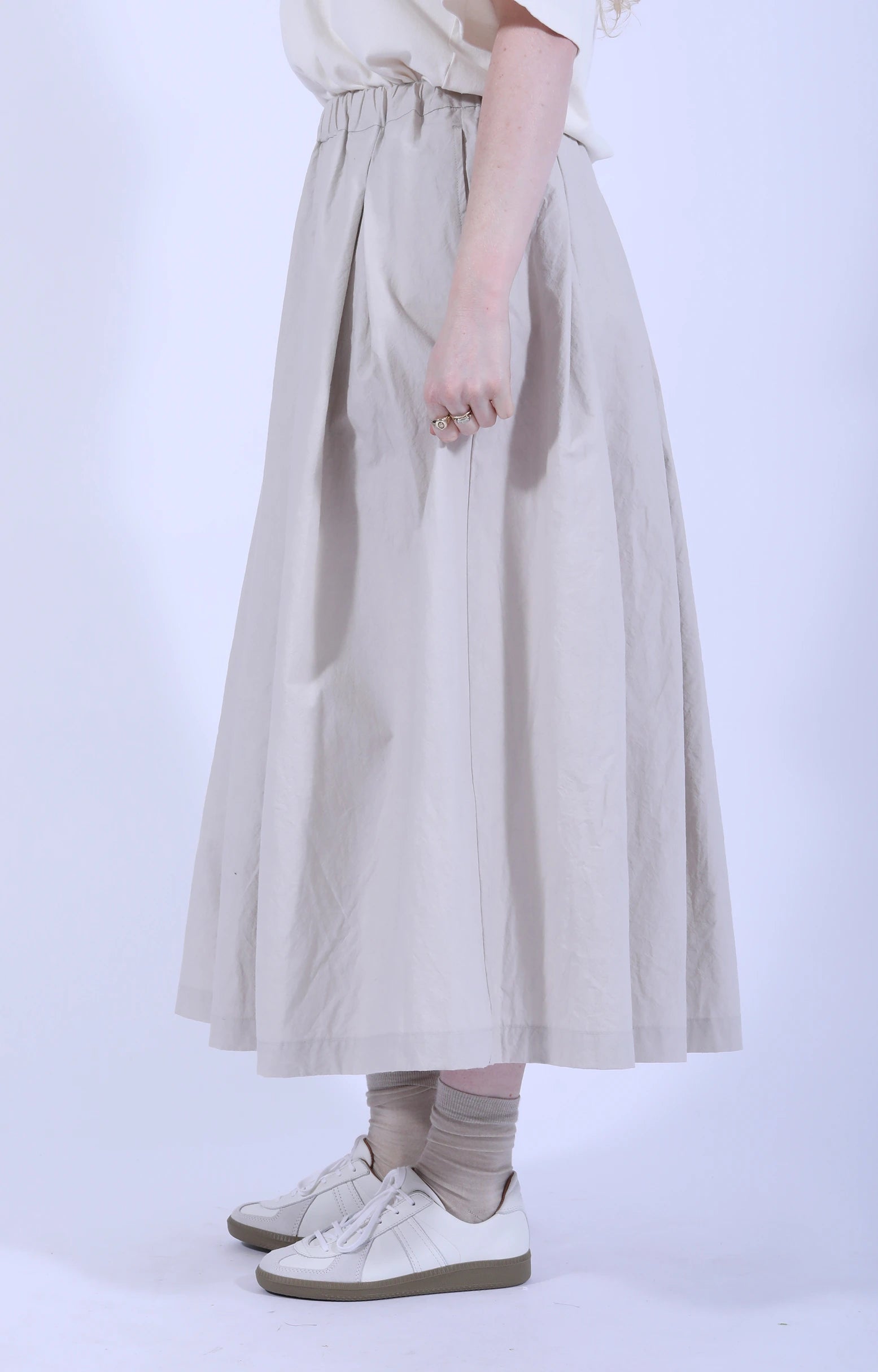 Cotton Tucked Skirt L.Gray