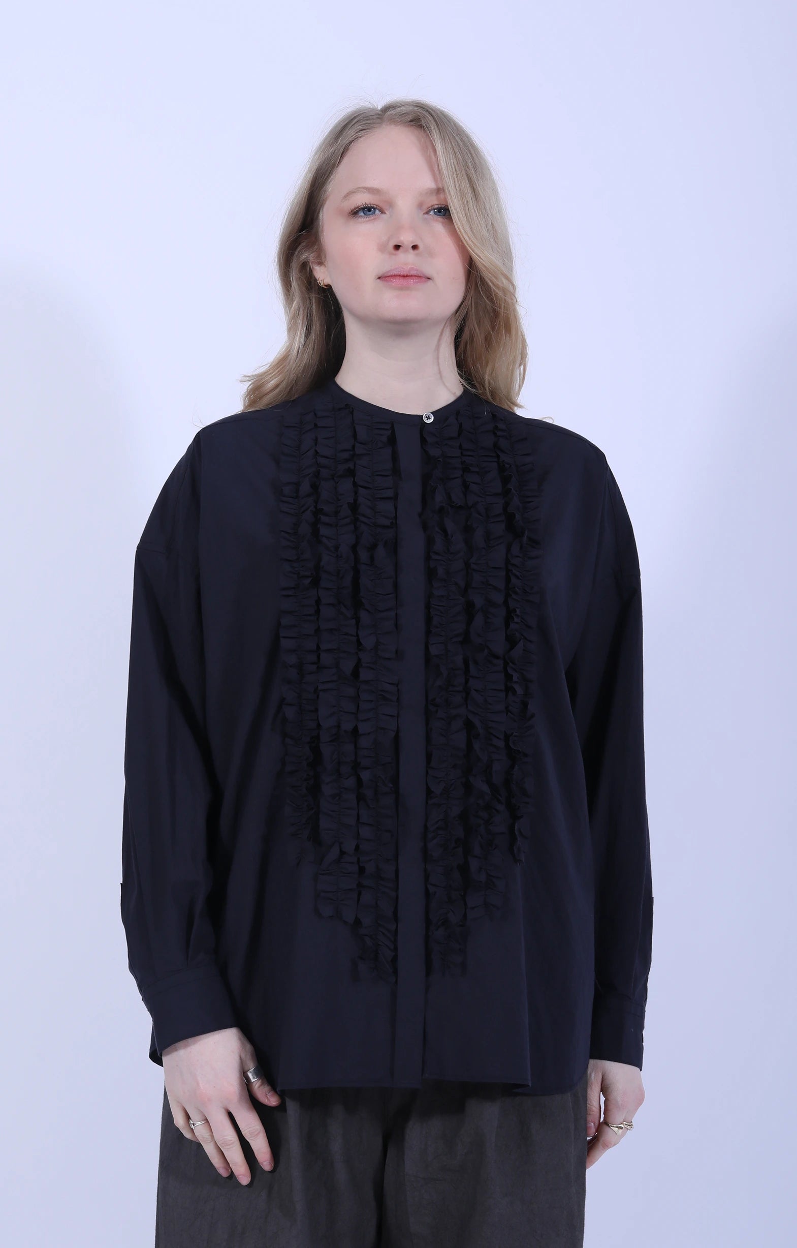 Cotton Frill Wide Shirt Navy