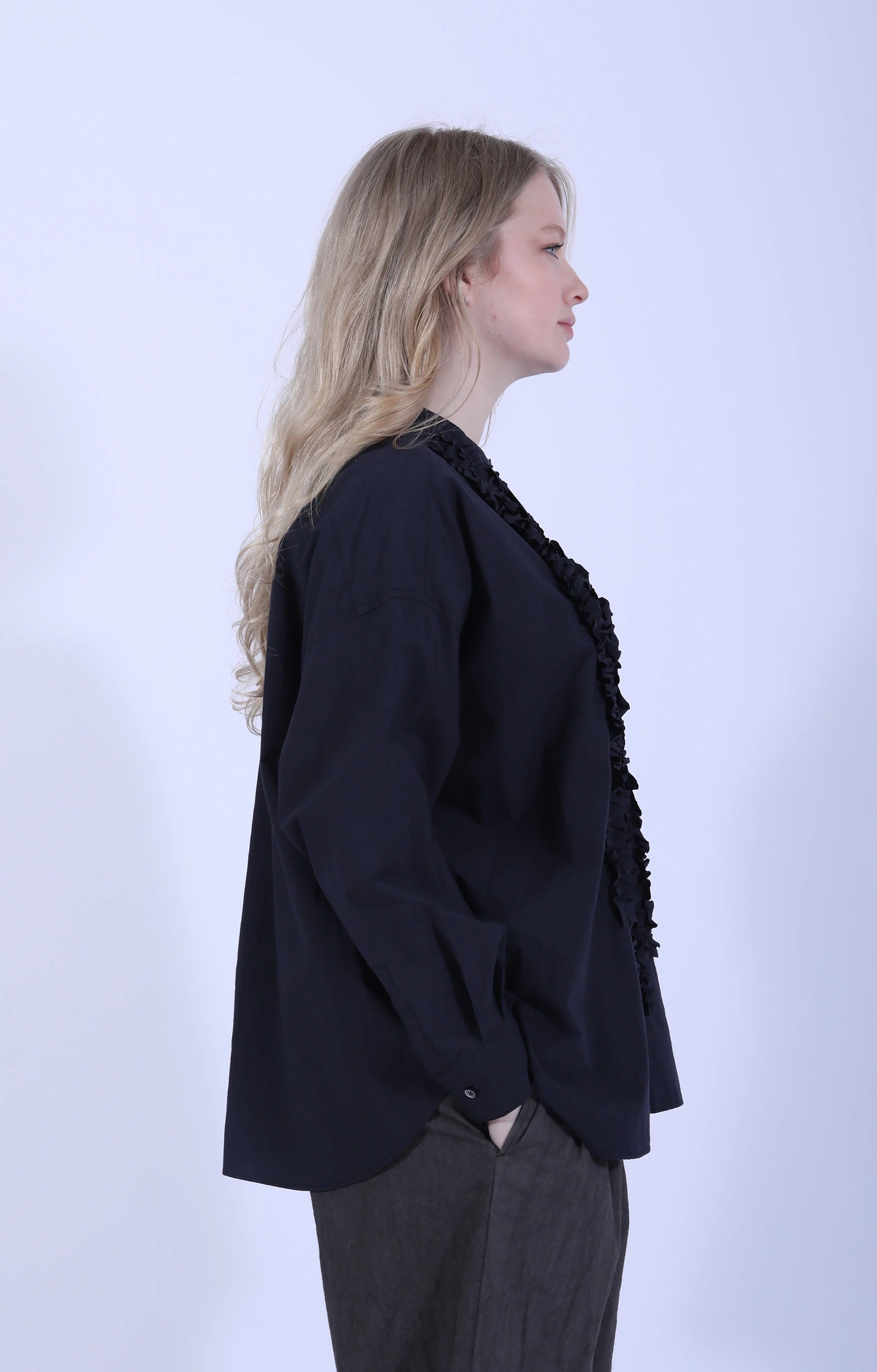 Cotton Frill Wide Shirt Navy