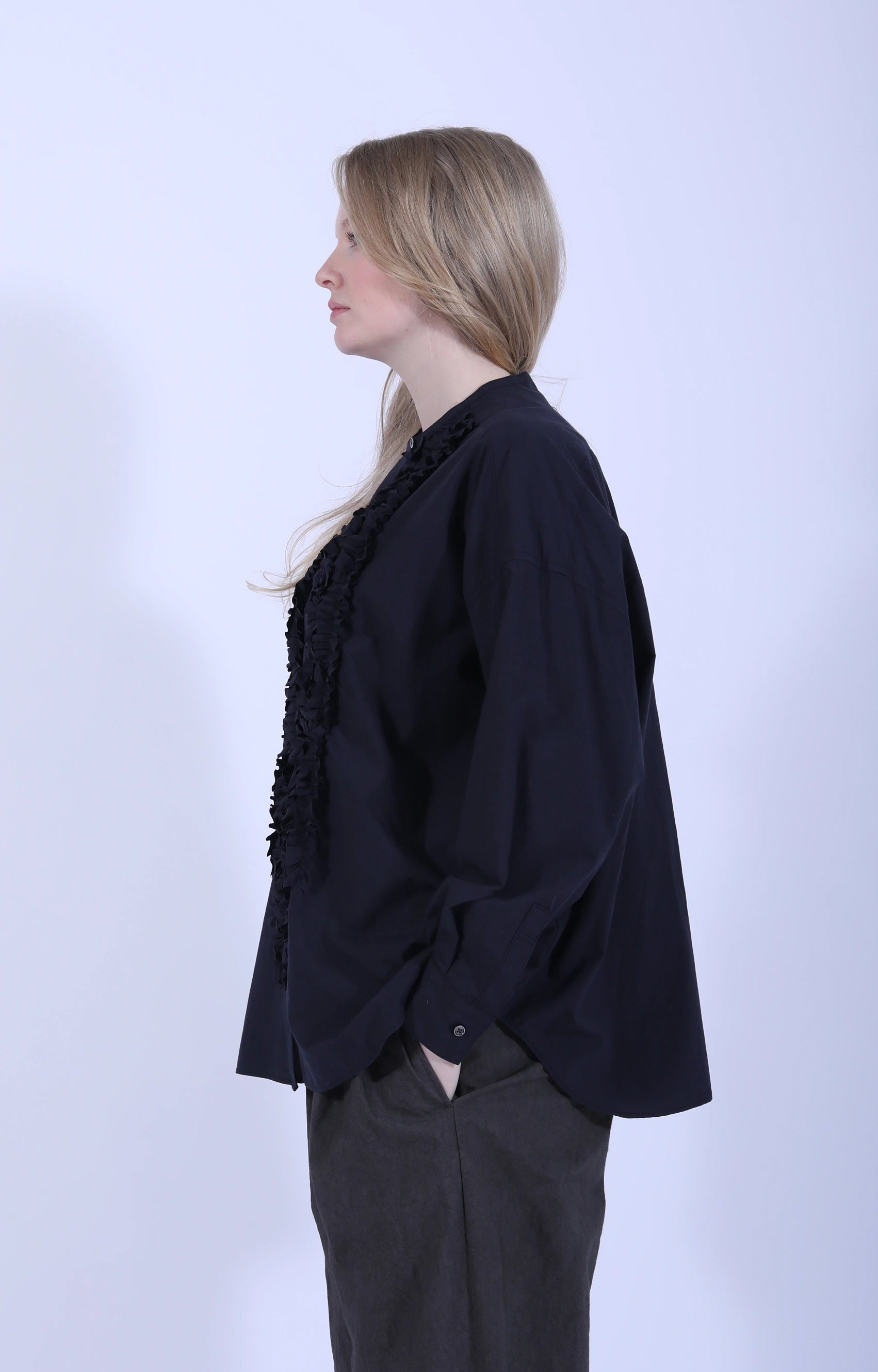 Cotton Frill Wide Shirt Navy