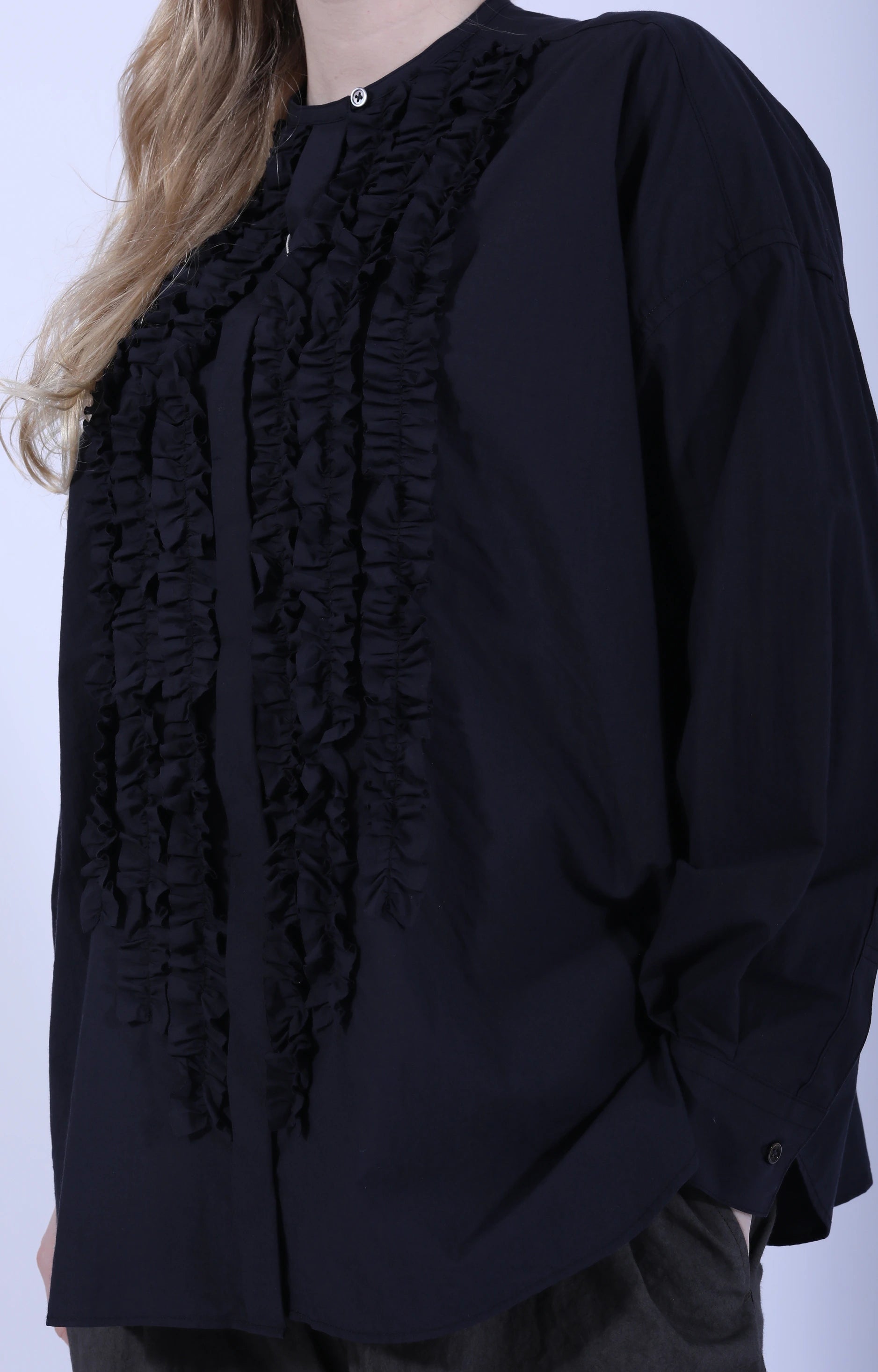 Cotton Frill Wide Shirt Navy