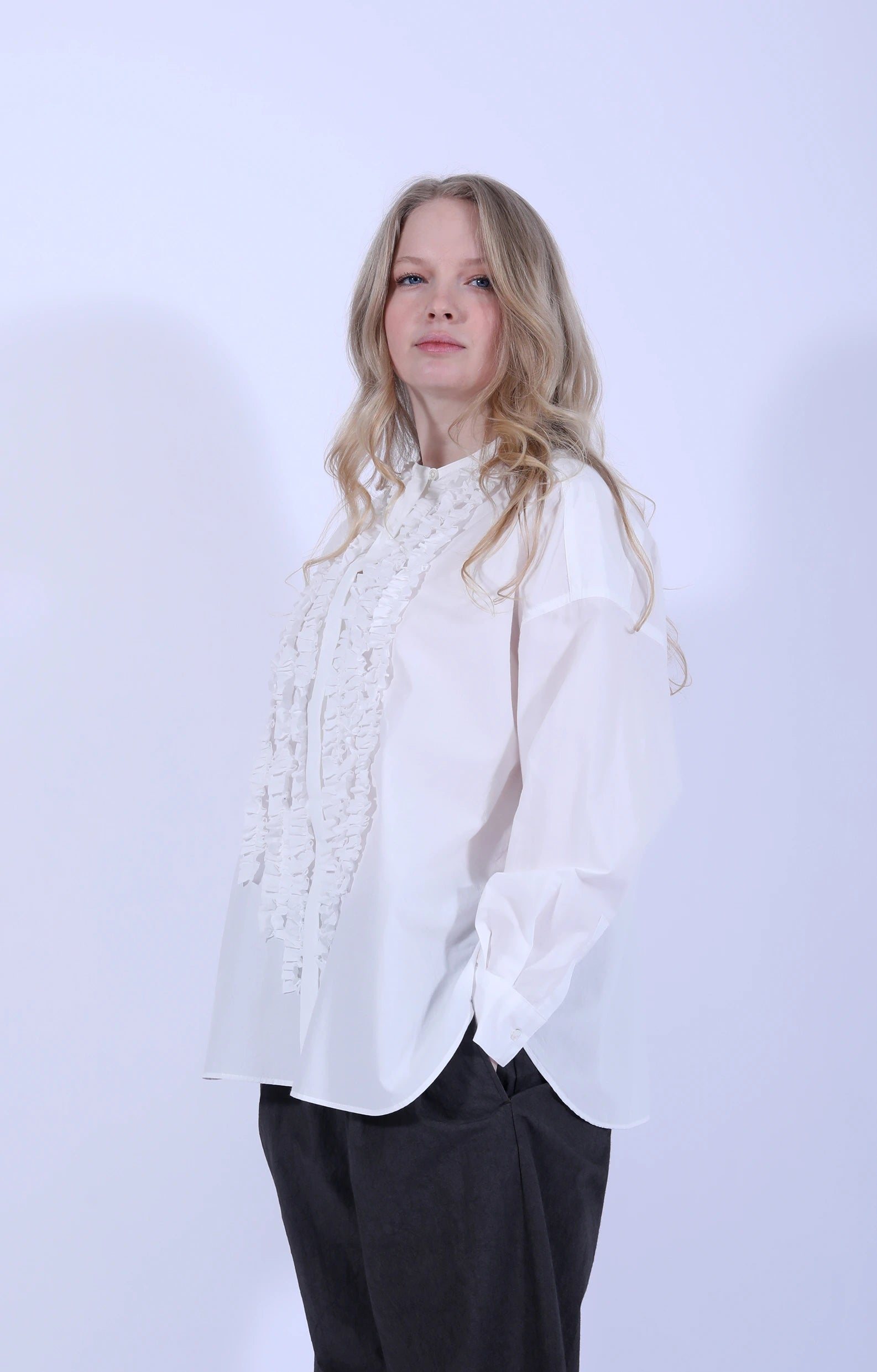 Cotton Frill Wide Shirt Off-White