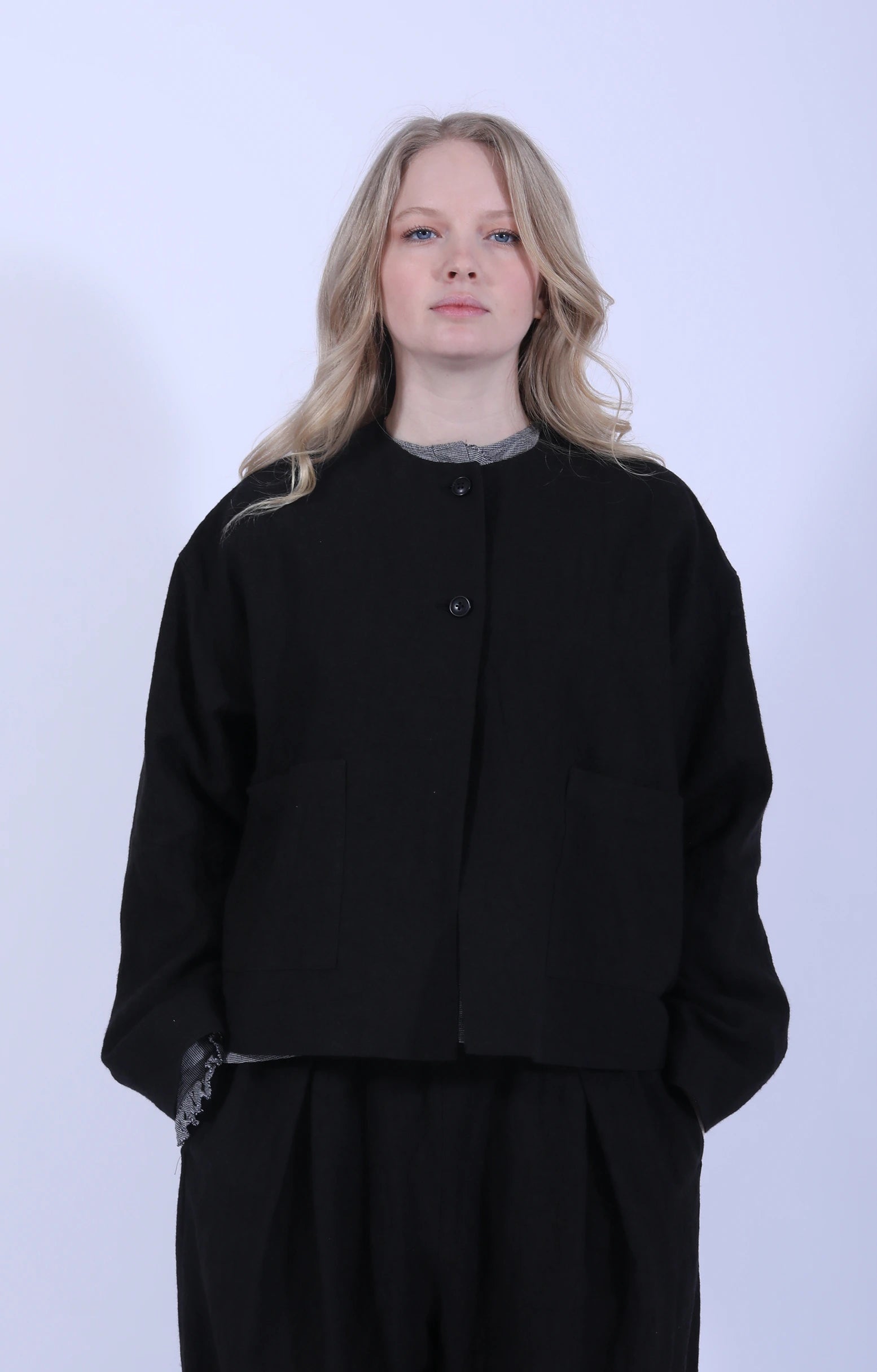 Collarless Jacket Black