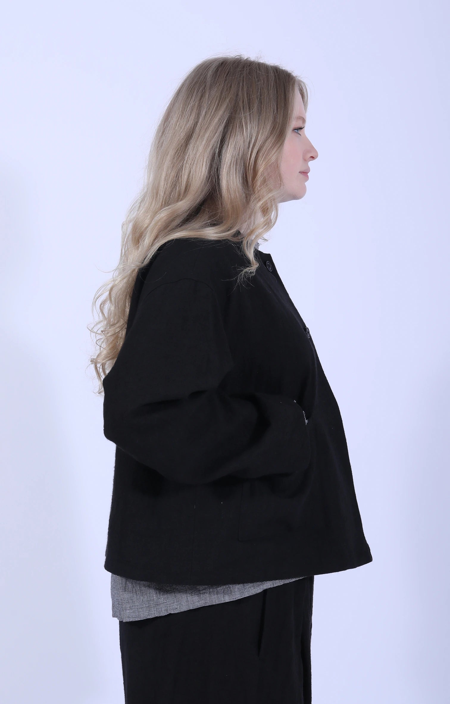 Collarless Jacket Black