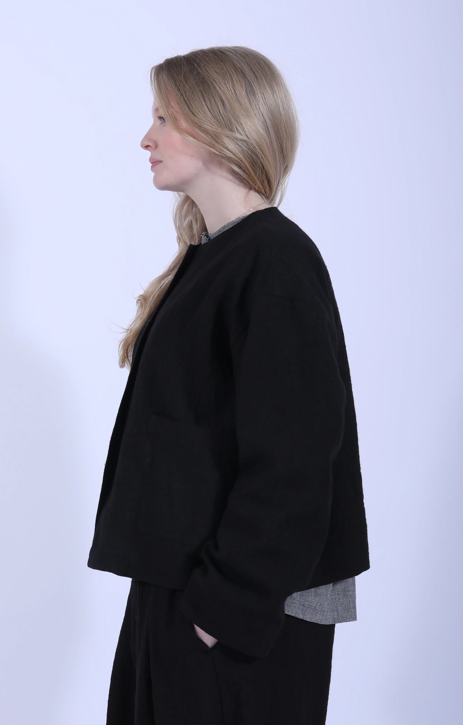 Collarless Jacket Black