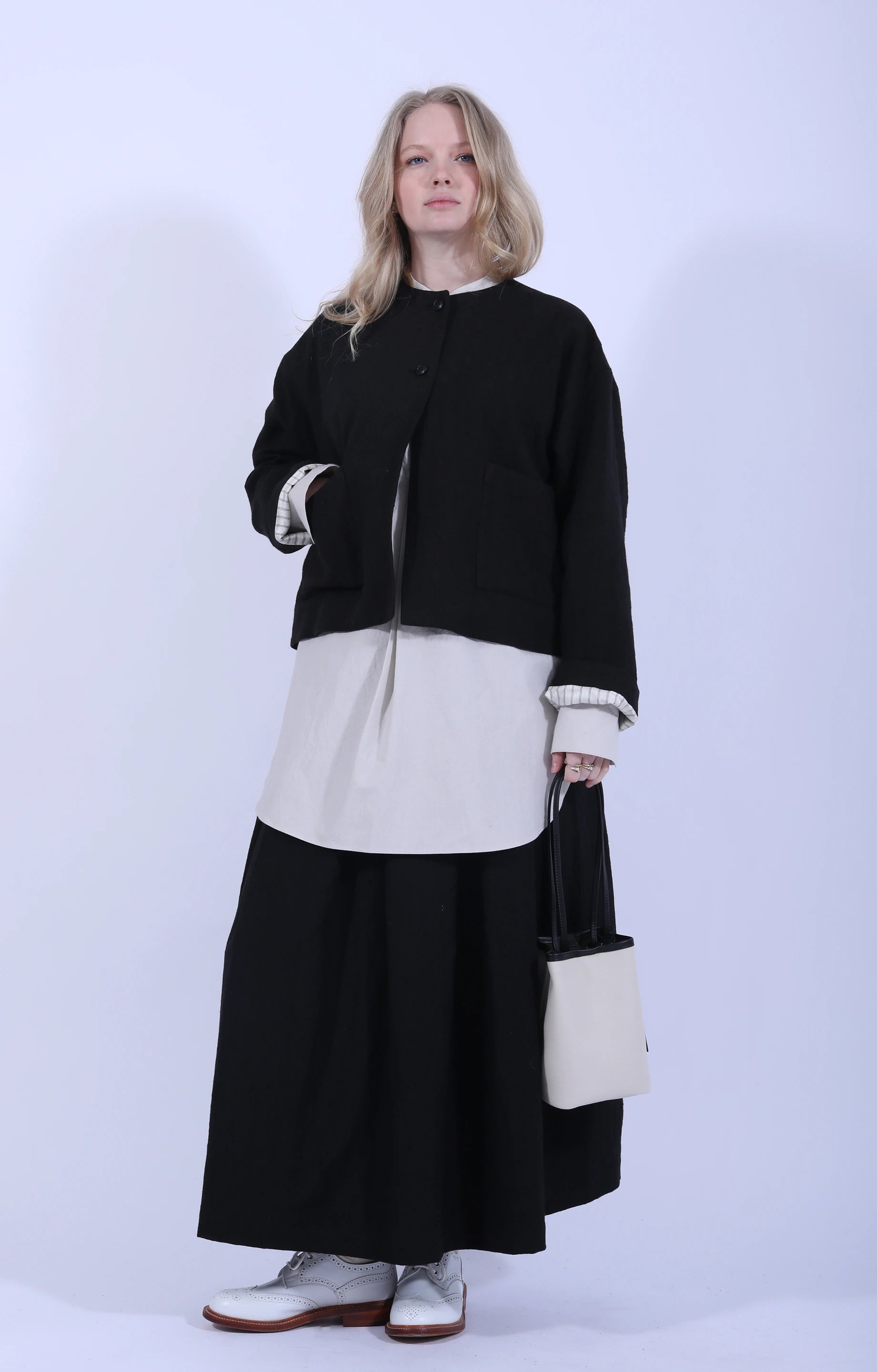 Cotton Linen Tucked Skirt