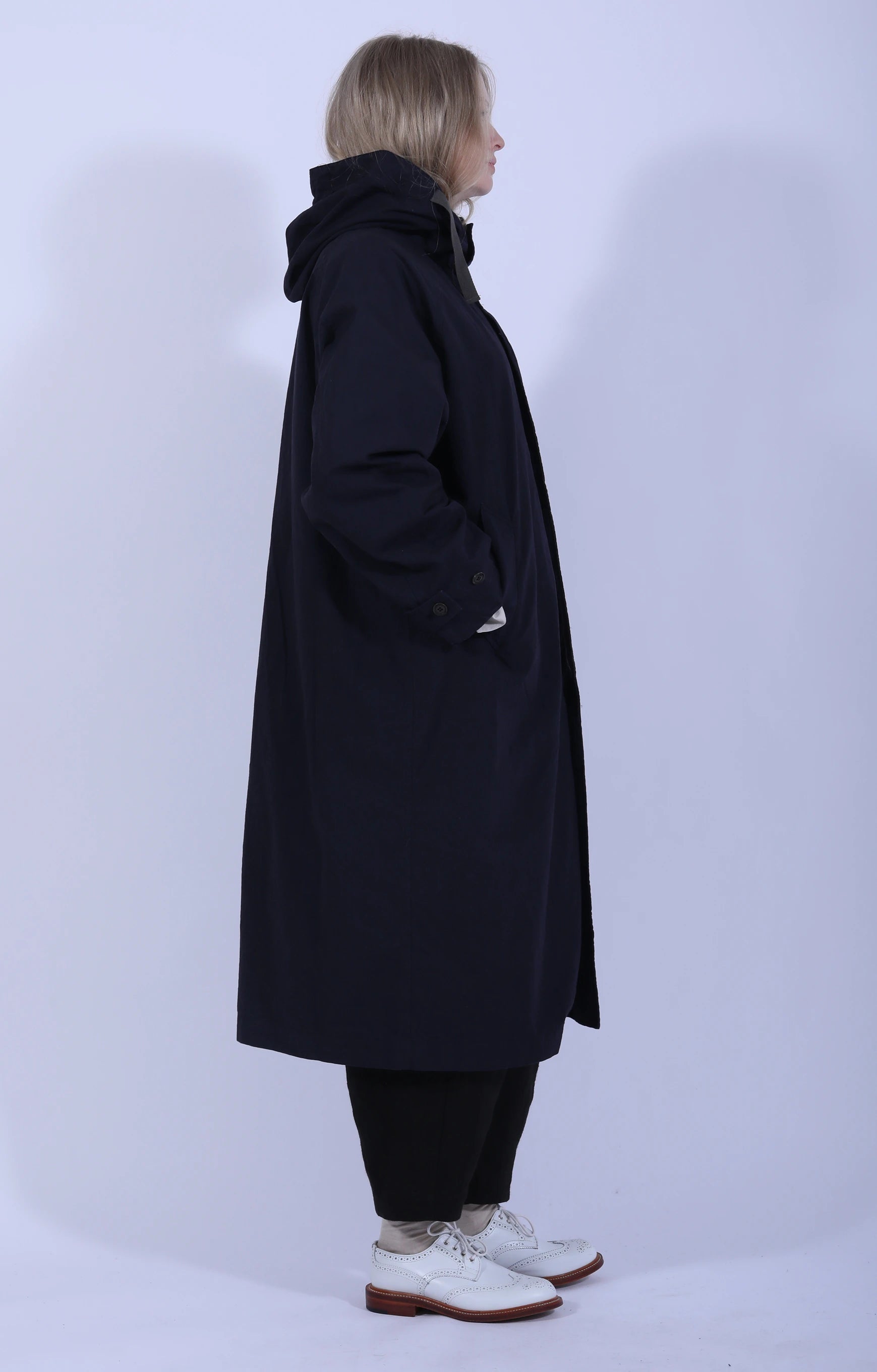 Hooded Raglan Coat Navy