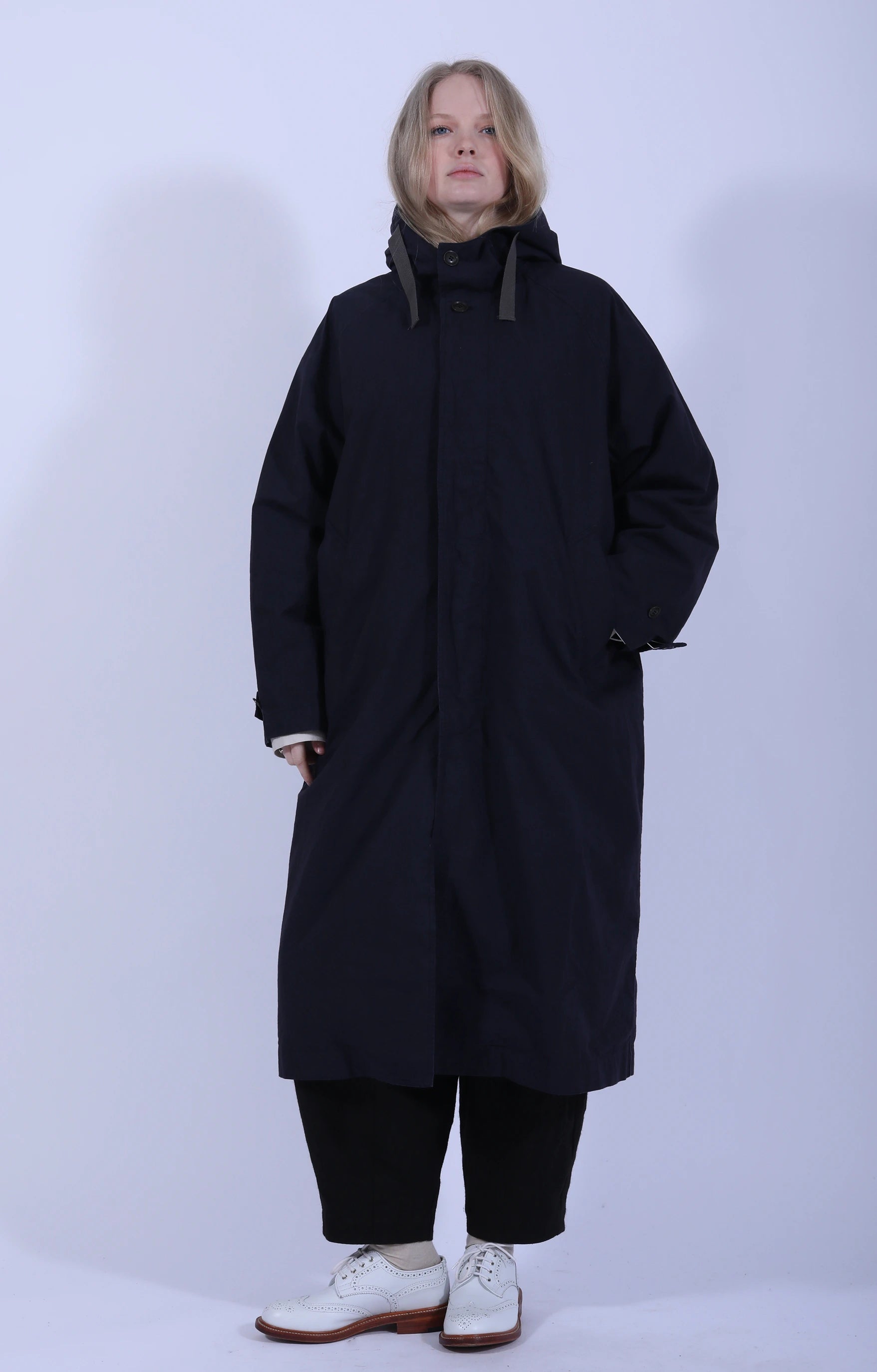 Hooded Raglan Coat Navy