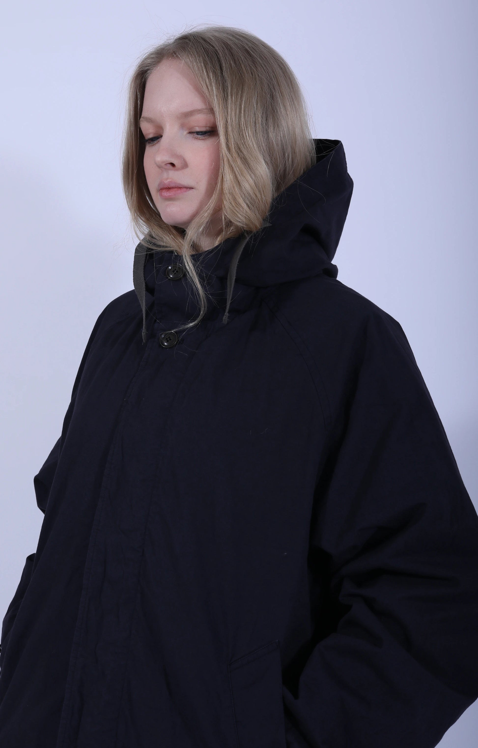 Hooded Raglan Coat Navy