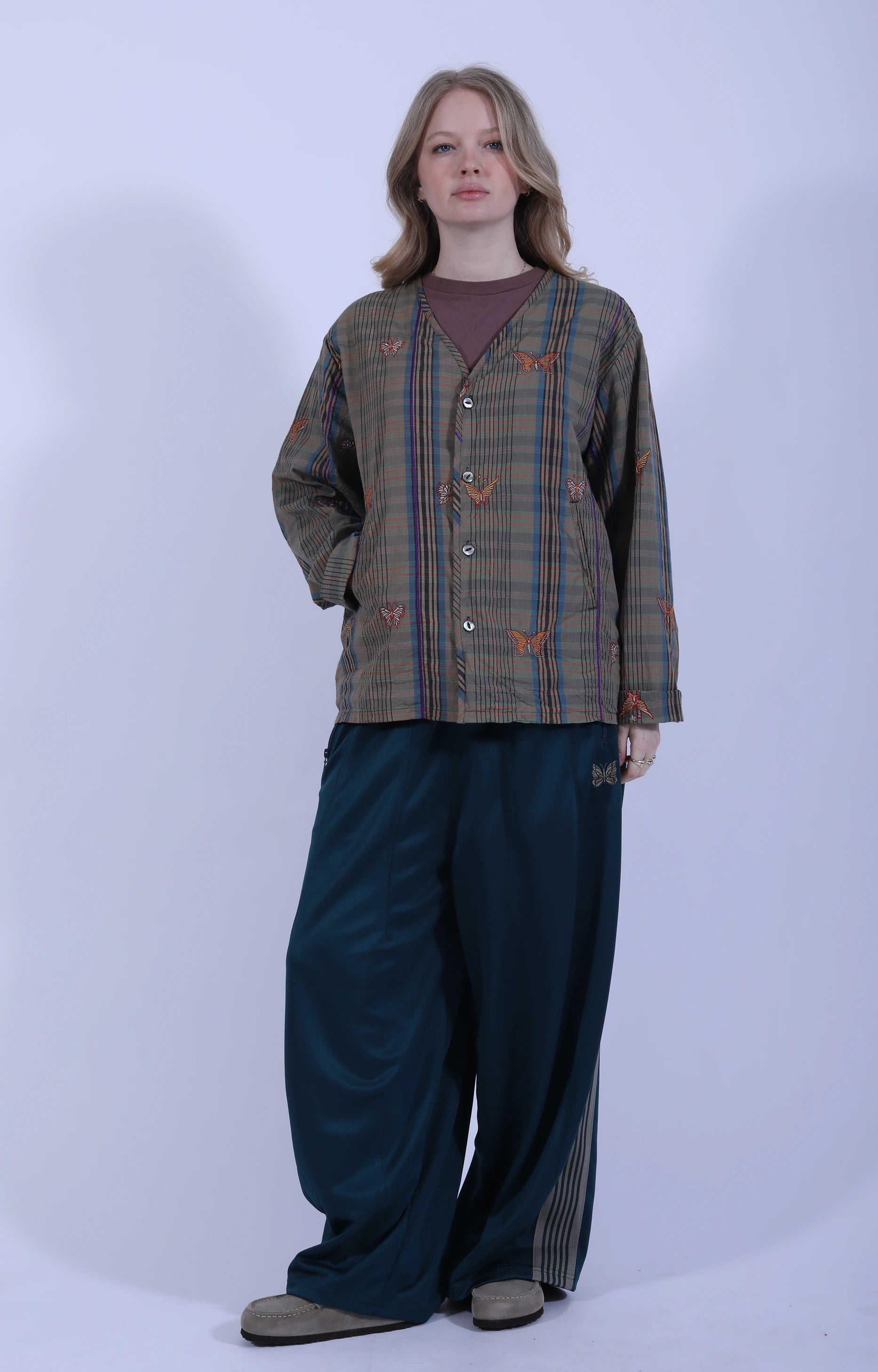 V-Neck Cardigan Madras Green