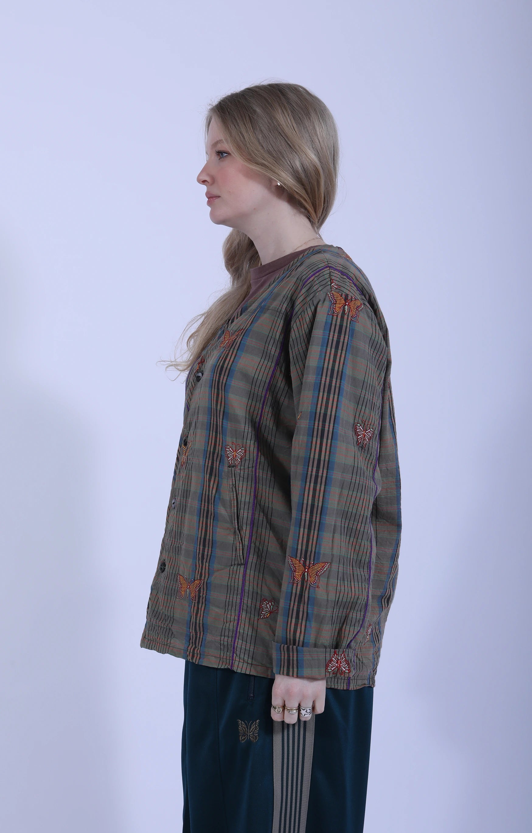 V-Neck Cardigan Madras Green