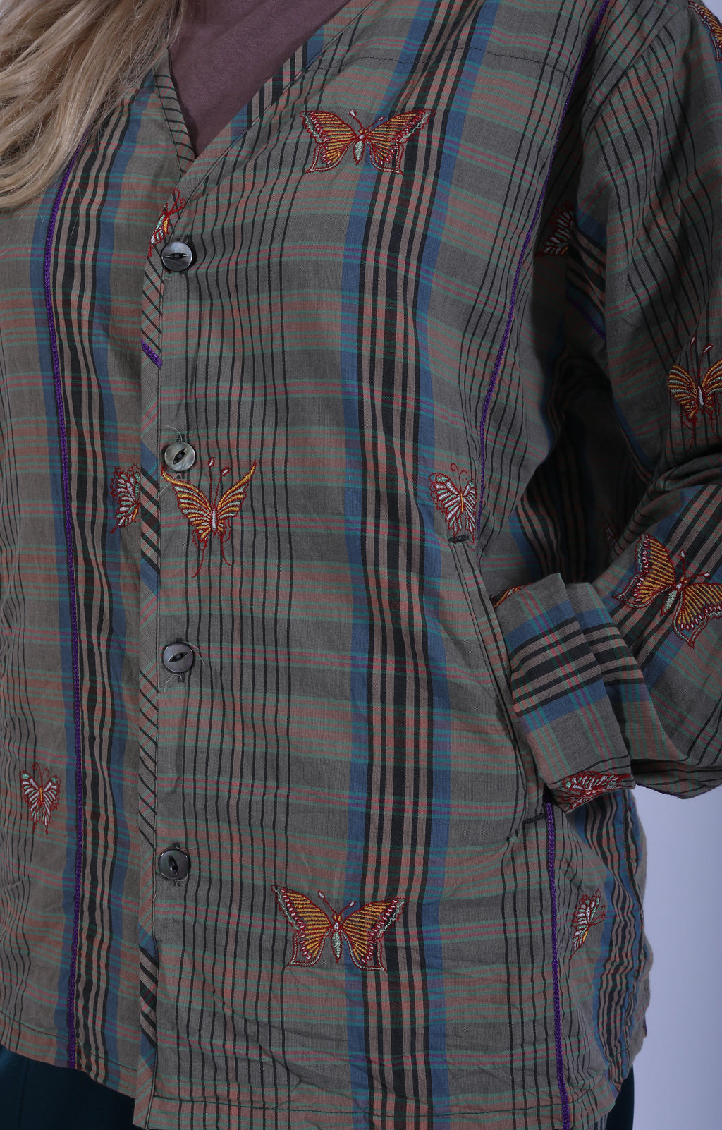 V-Neck Cardigan Madras Green