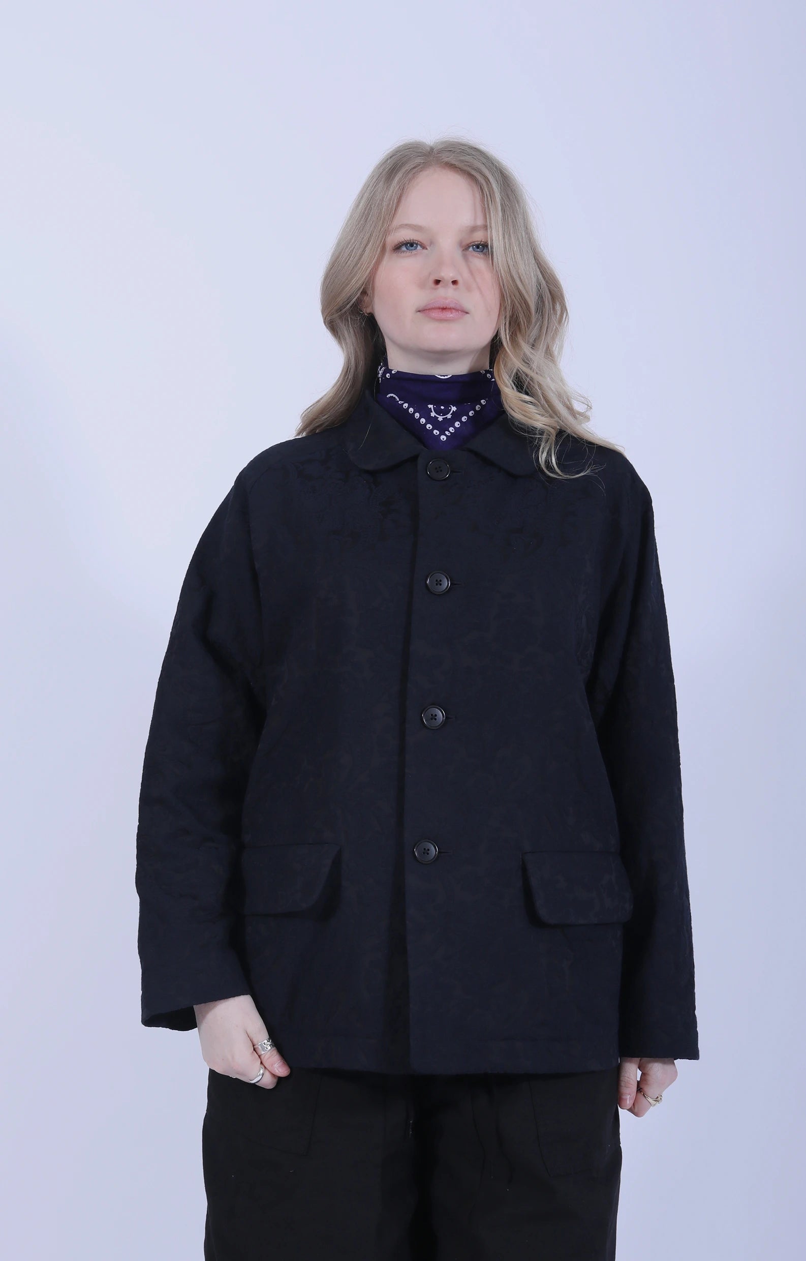 Round Collar Jacket Calico Jacq. Navy