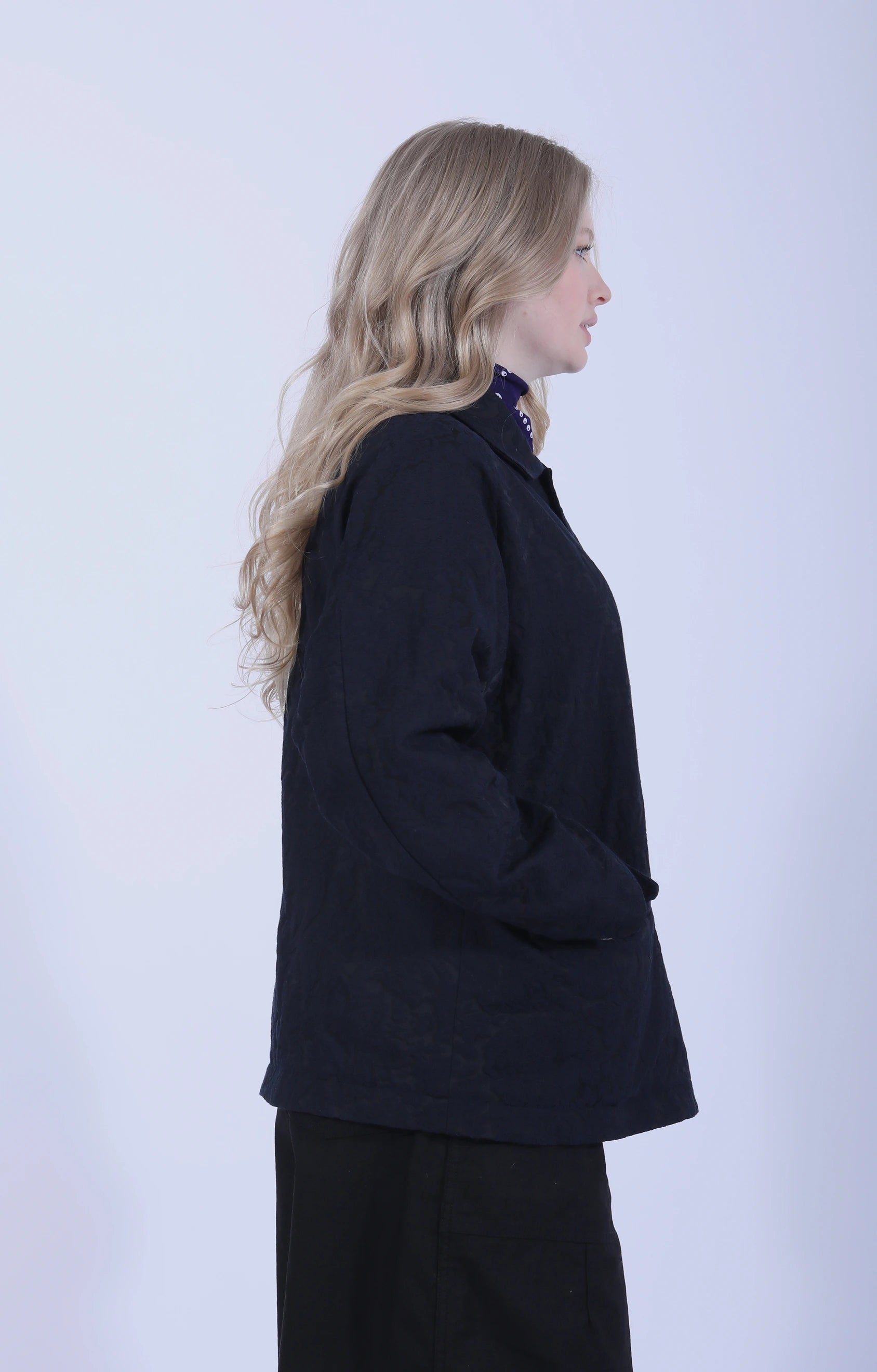 Round Collar Jacket Calico Jacq. Navy