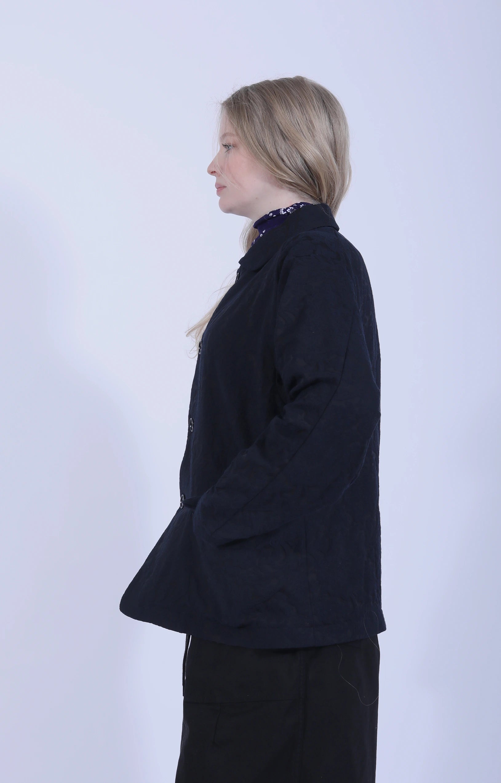 Round Collar Jacket Calico Jacq. Navy