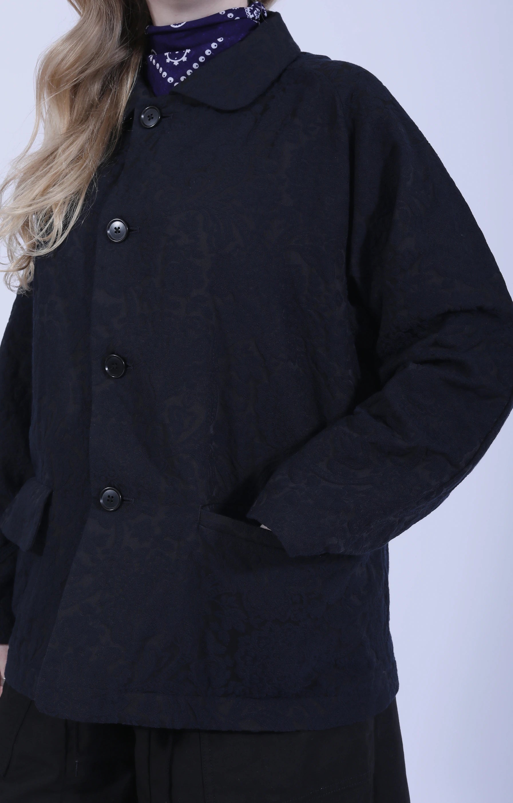 Round Collar Jacket Calico Jacq. Navy