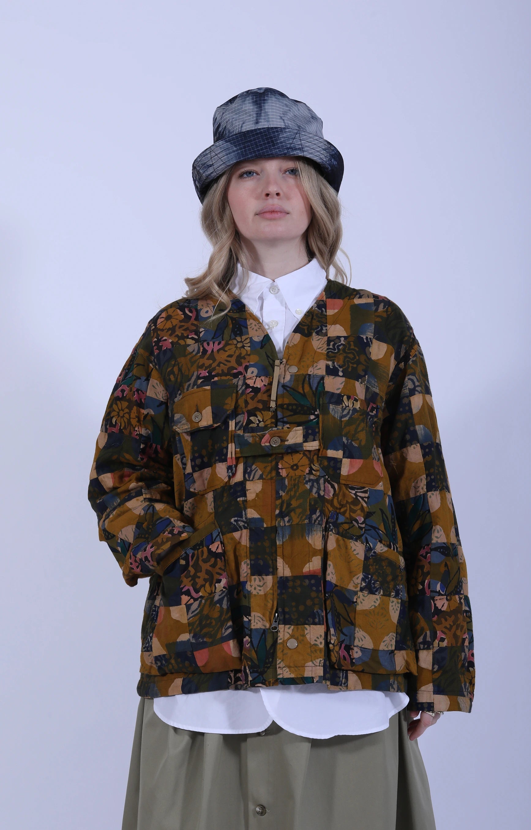 Cardigan Jacket Olive Multi Patch