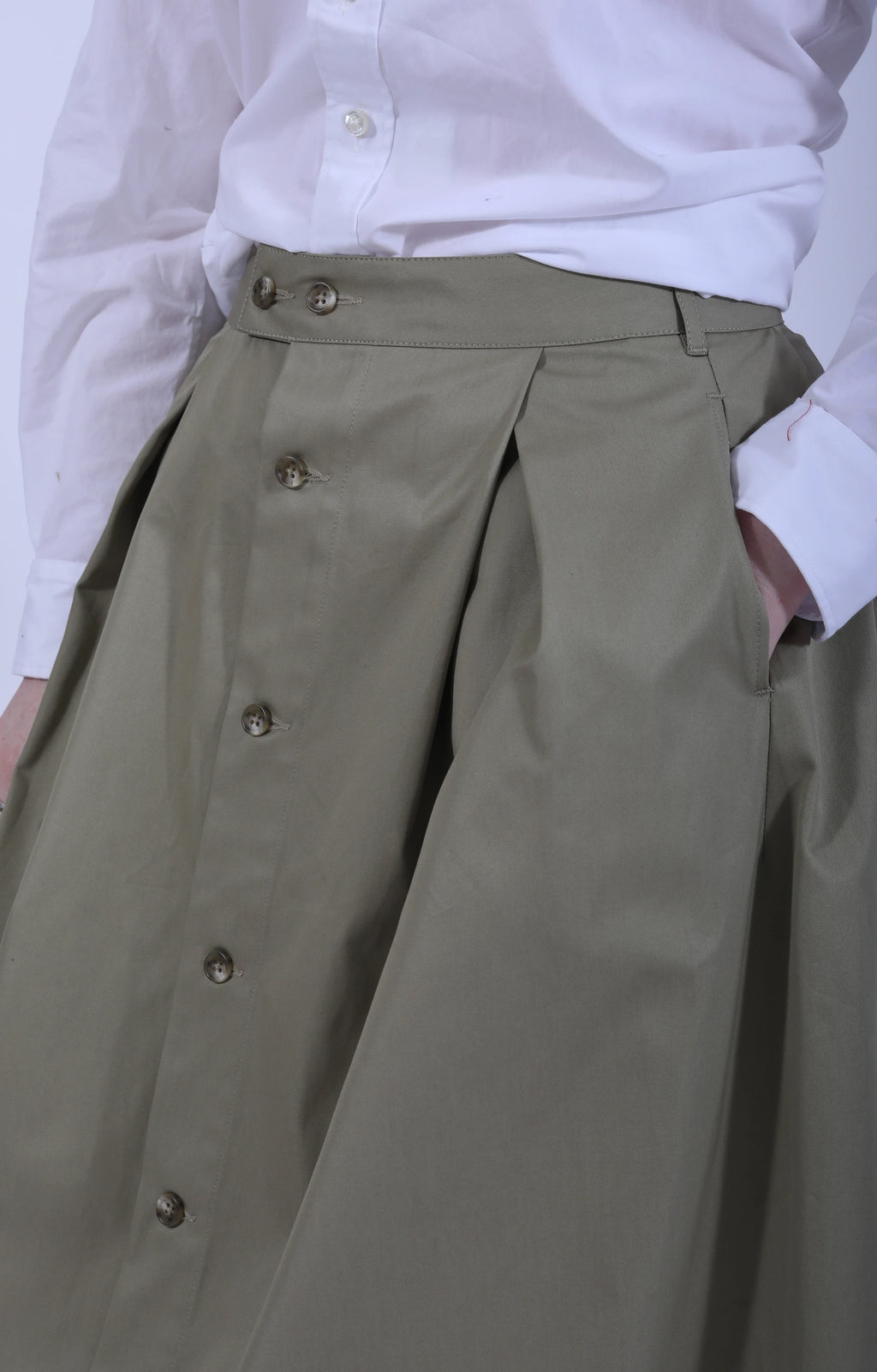Tuck Skirt French Twill Khaki