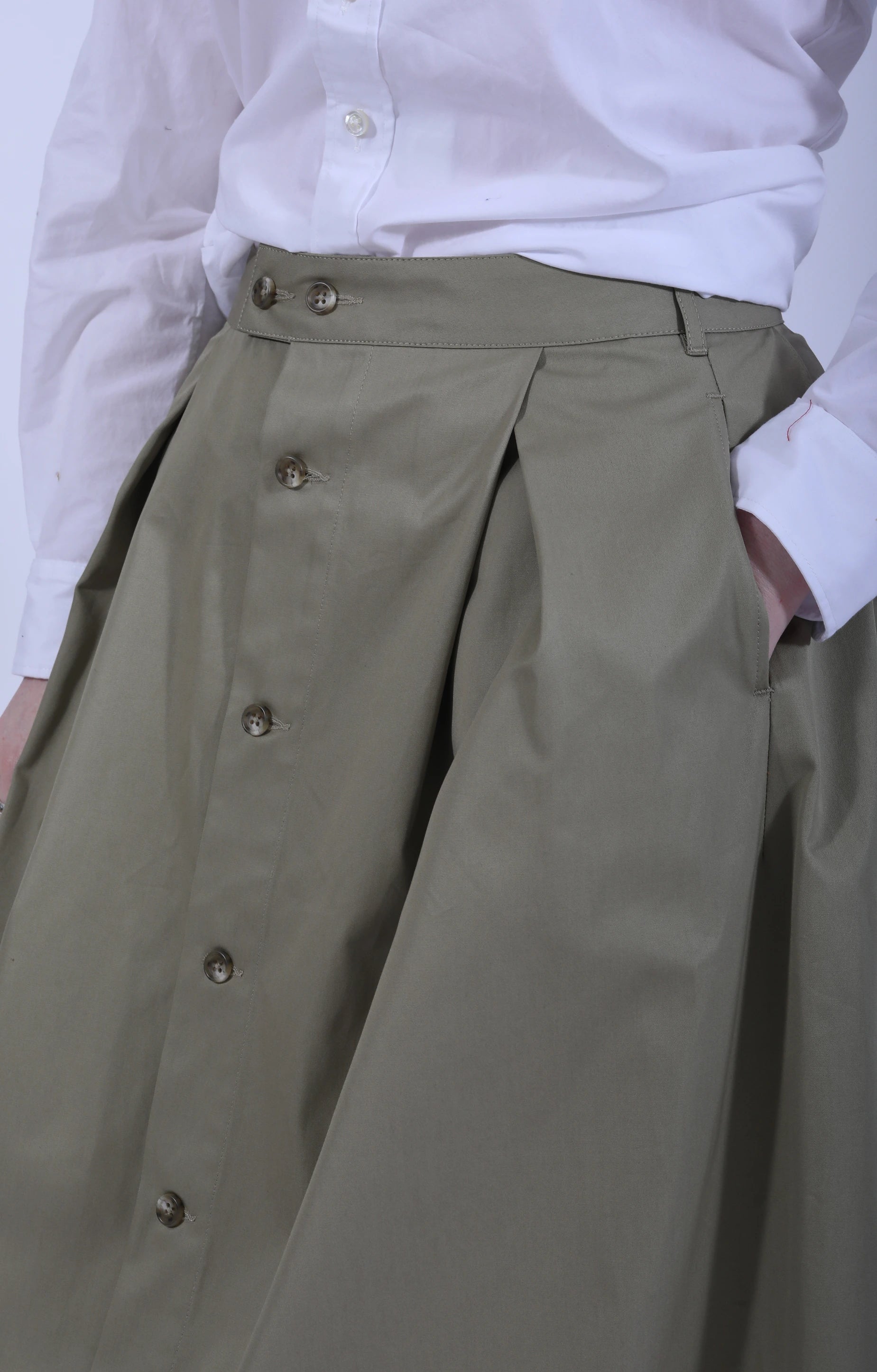 Tuck Skirt French Twill Khaki