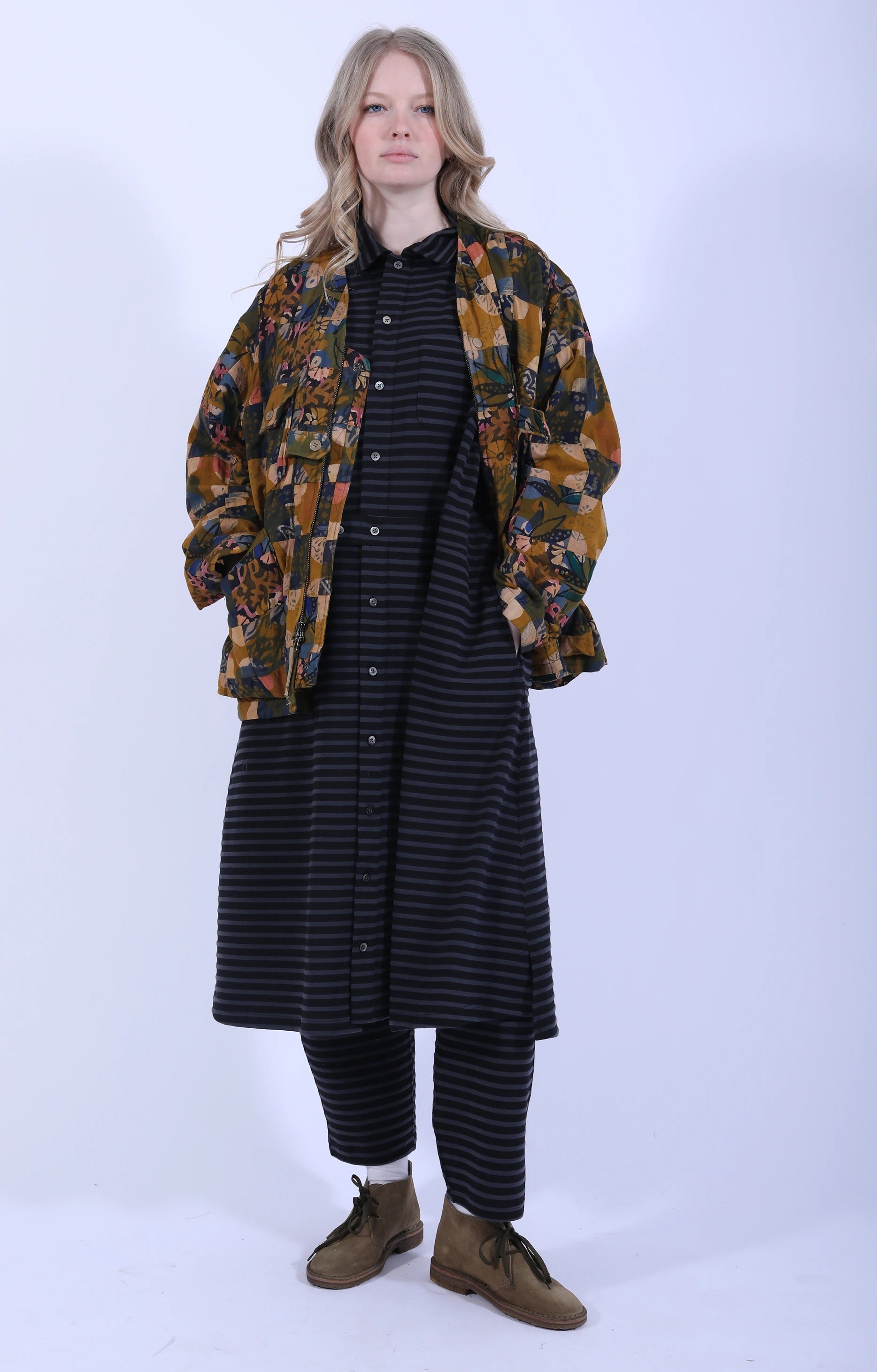 Polo Long Dress Charcoal Black Stripe