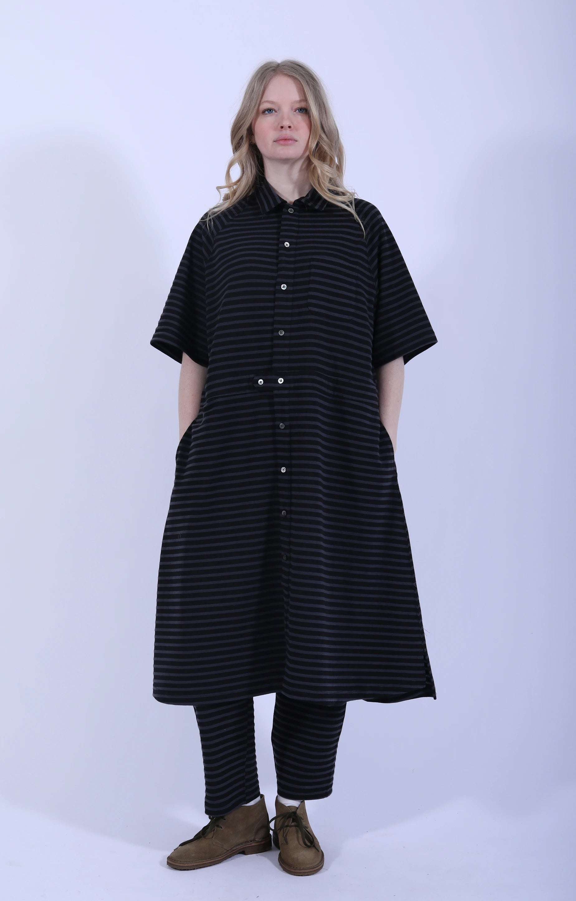 Polo Long Dress Charcoal Black Stripe