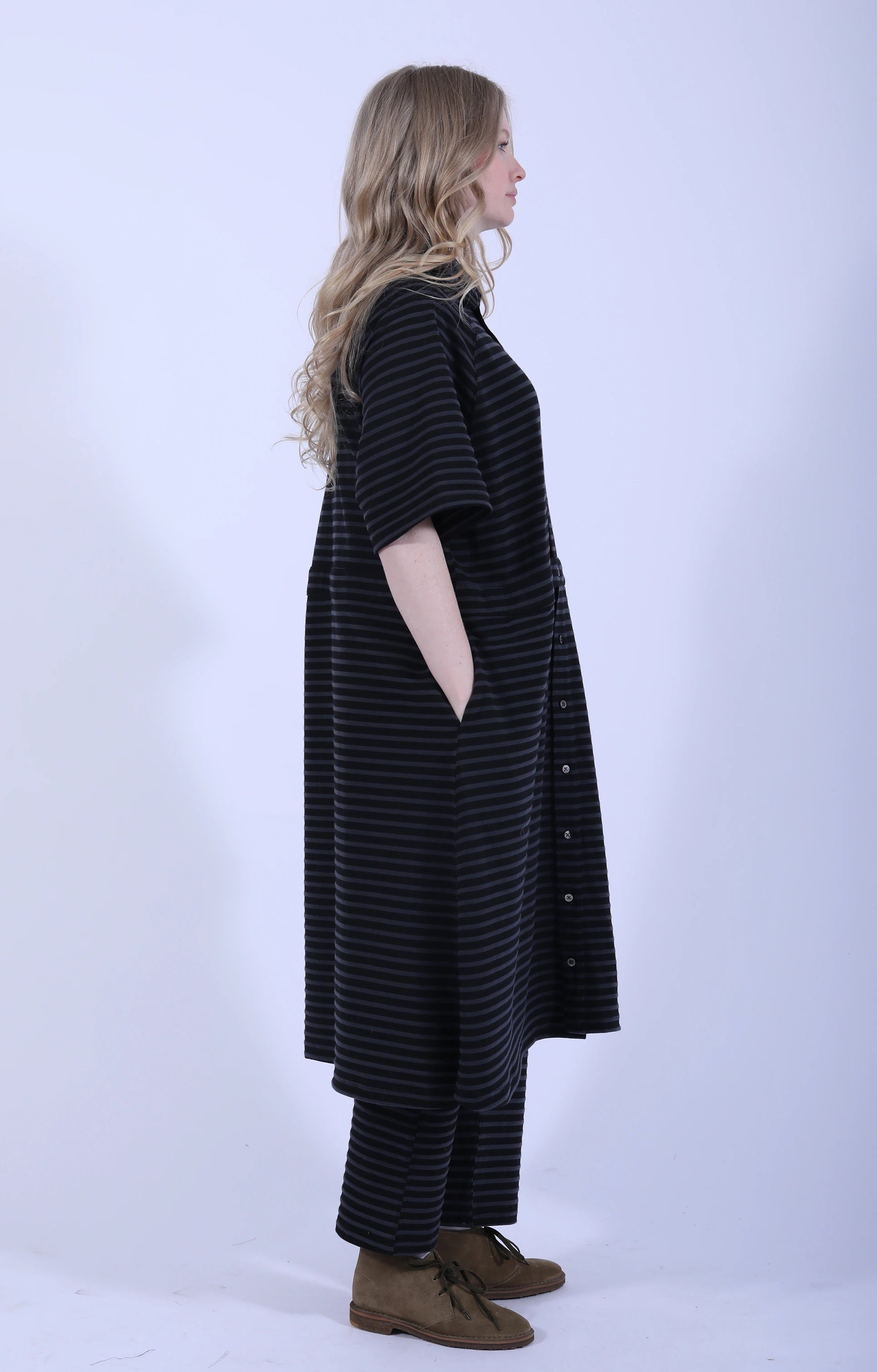 Polo Long Dress Charcoal Black Stripe