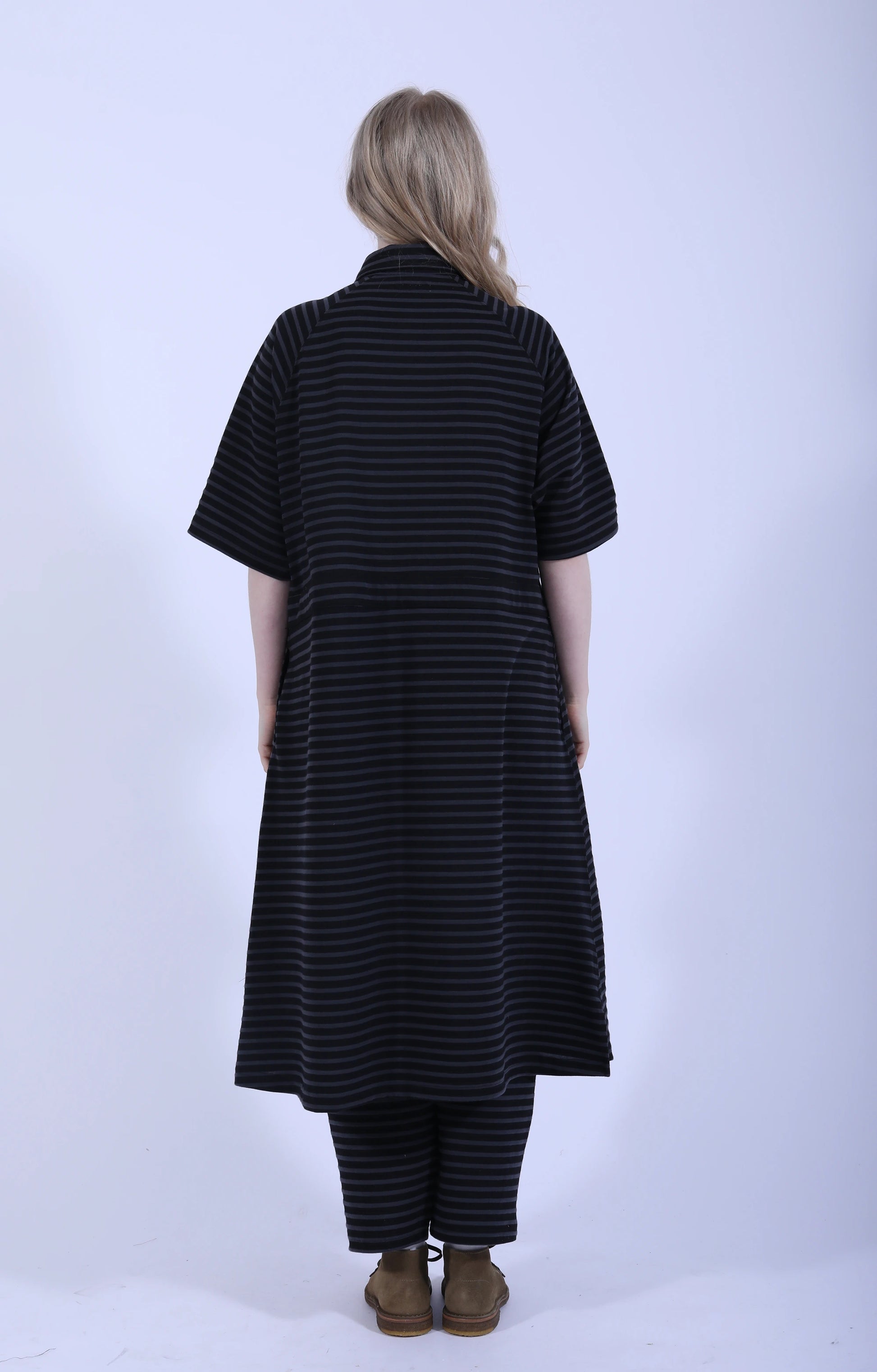 Polo Long Dress Charcoal Black Stripe