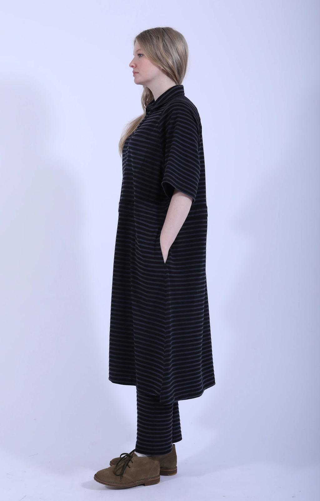 Polo Long Dress Charcoal Black Stripe