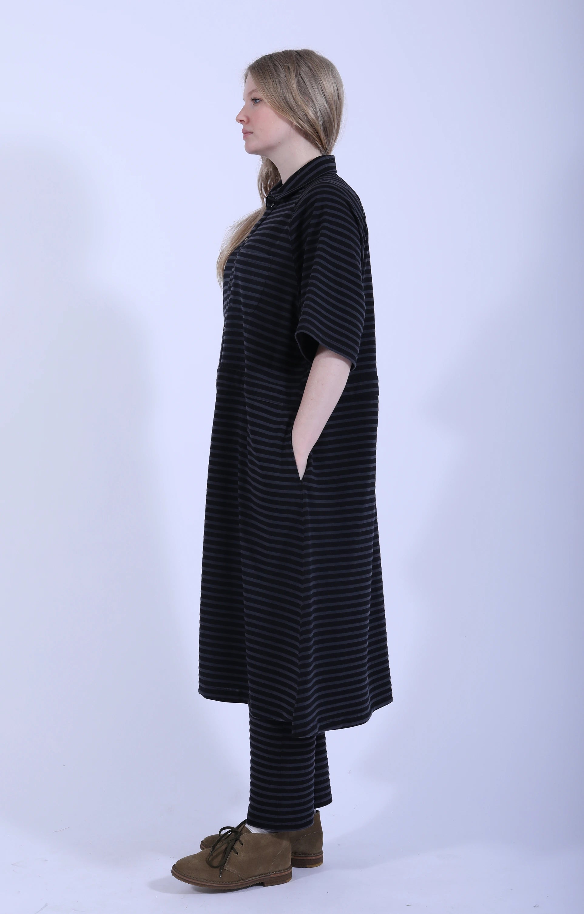 Polo Long Dress Charcoal Black Stripe