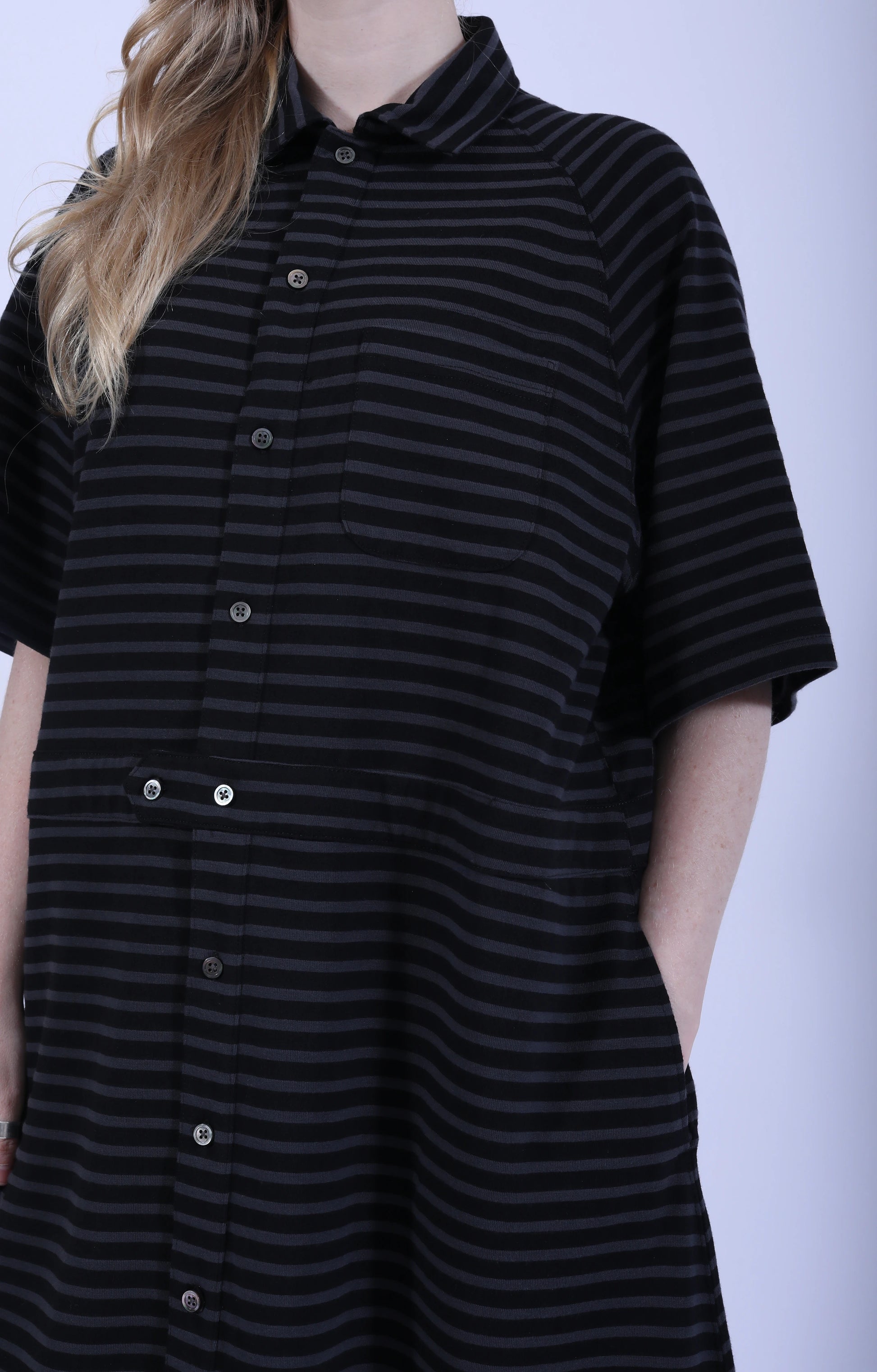 Polo Long Dress Charcoal Black Stripe