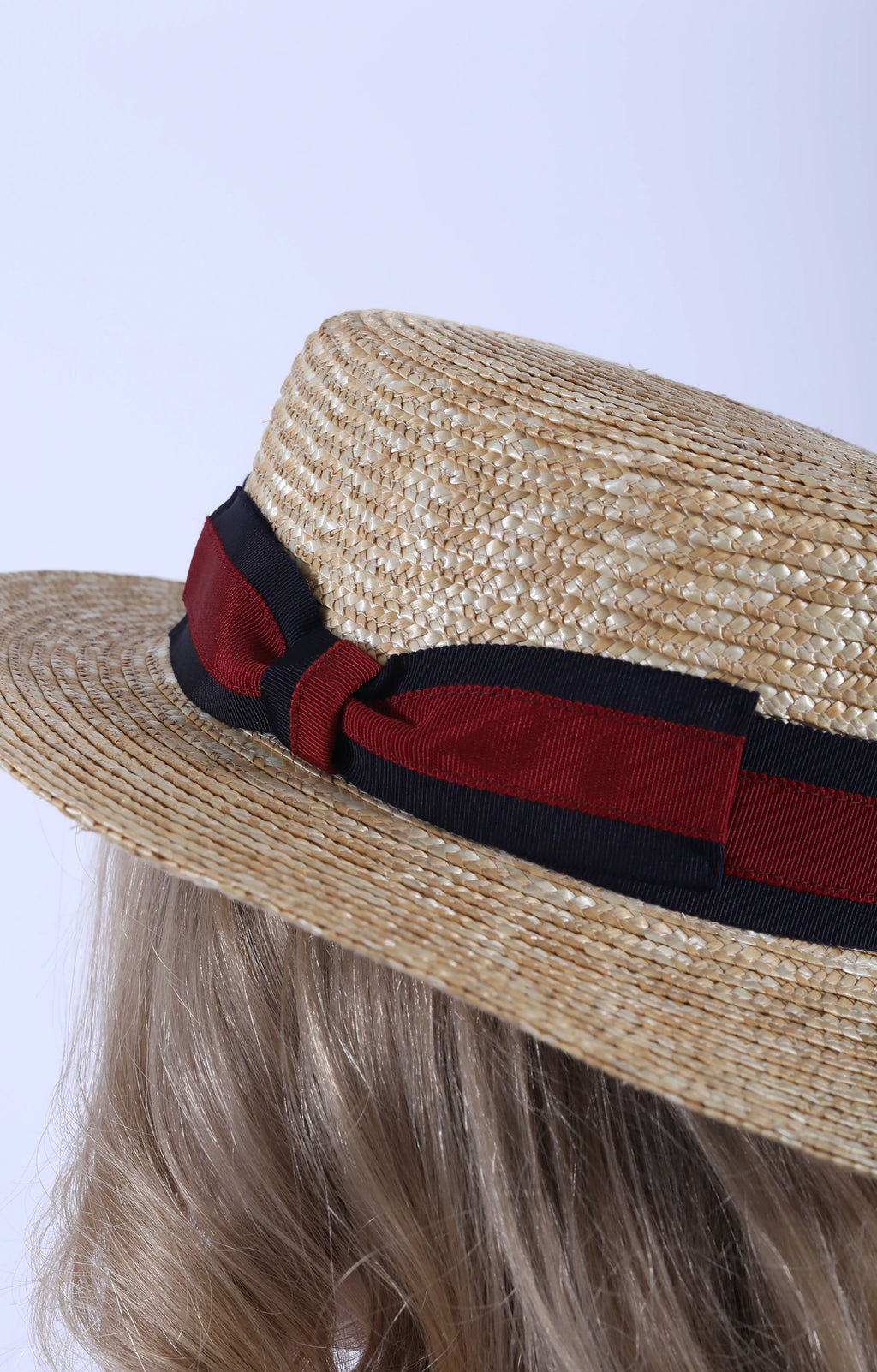 Straw Boater Hat Natural/Navy-Wine