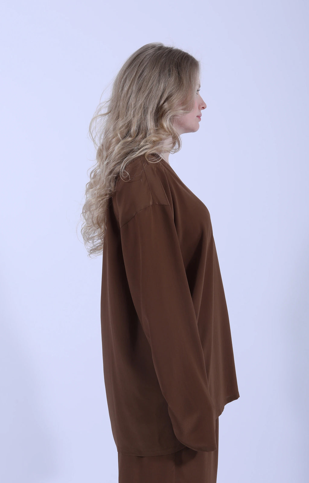 Long Sleeve V-Neck LOL Brown Silk