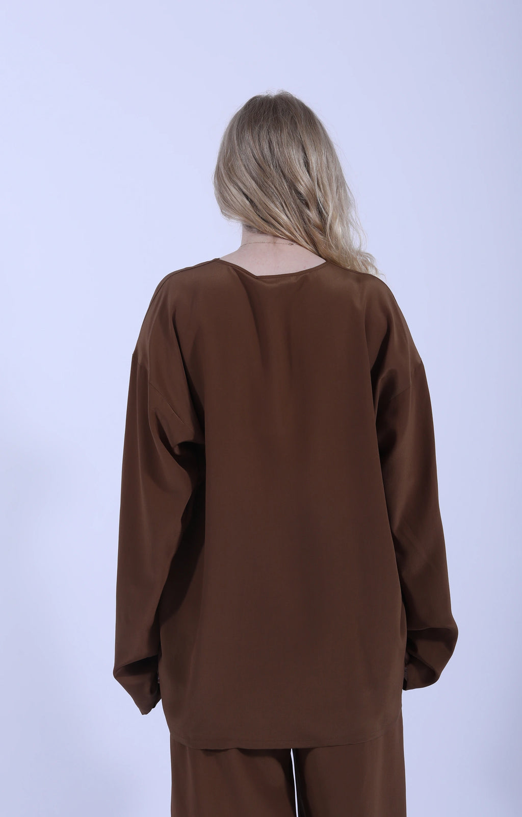 Long Sleeve V-Neck LOL Brown Silk