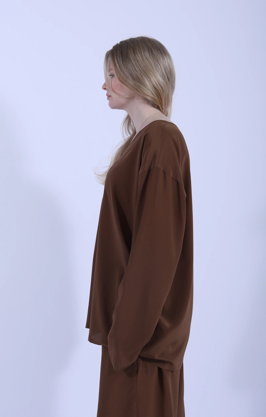 Long Sleeve V-Neck LOL Brown Silk