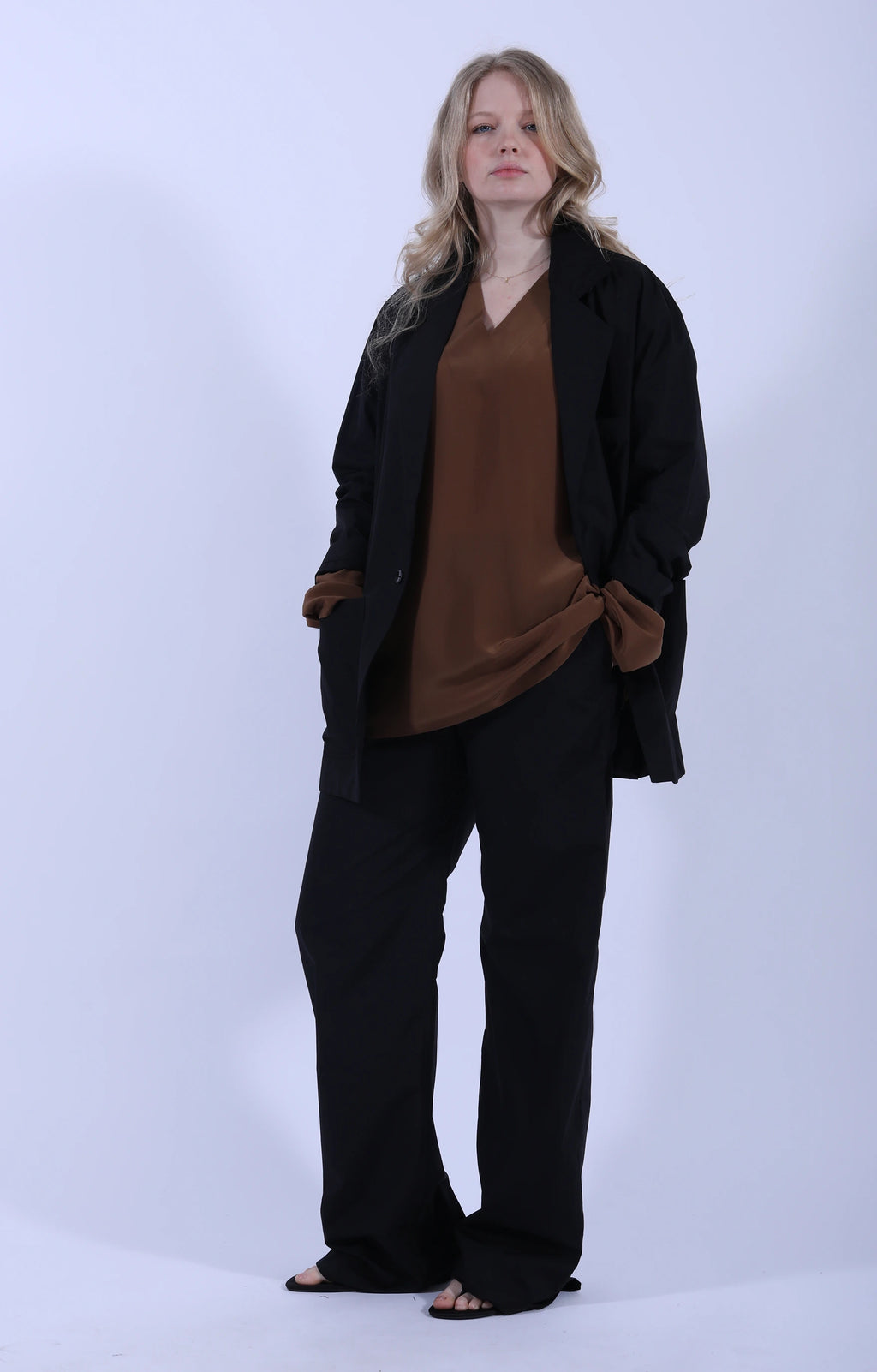 Long Sleeve V-Neck LOL Brown Silk