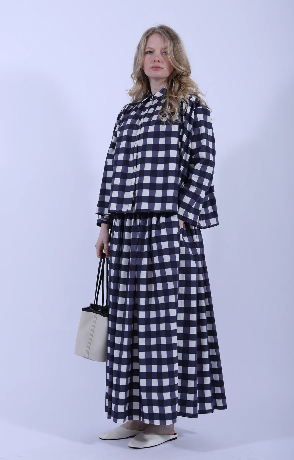 Wide Skirt Navy Check