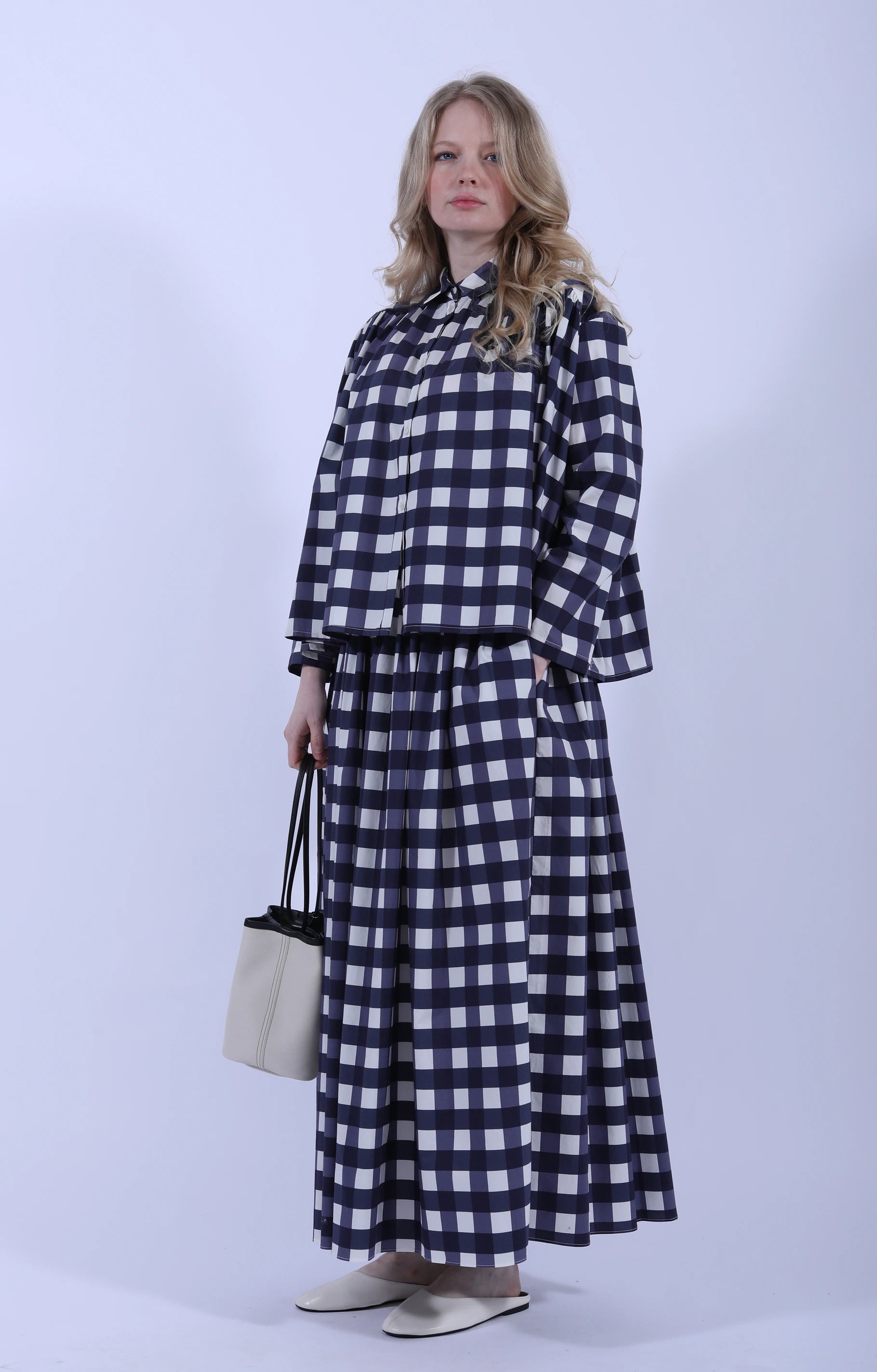 Wide Skirt Navy Check