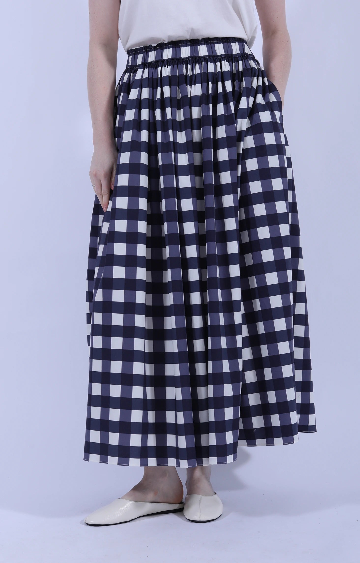 Wide Skirt Navy Check