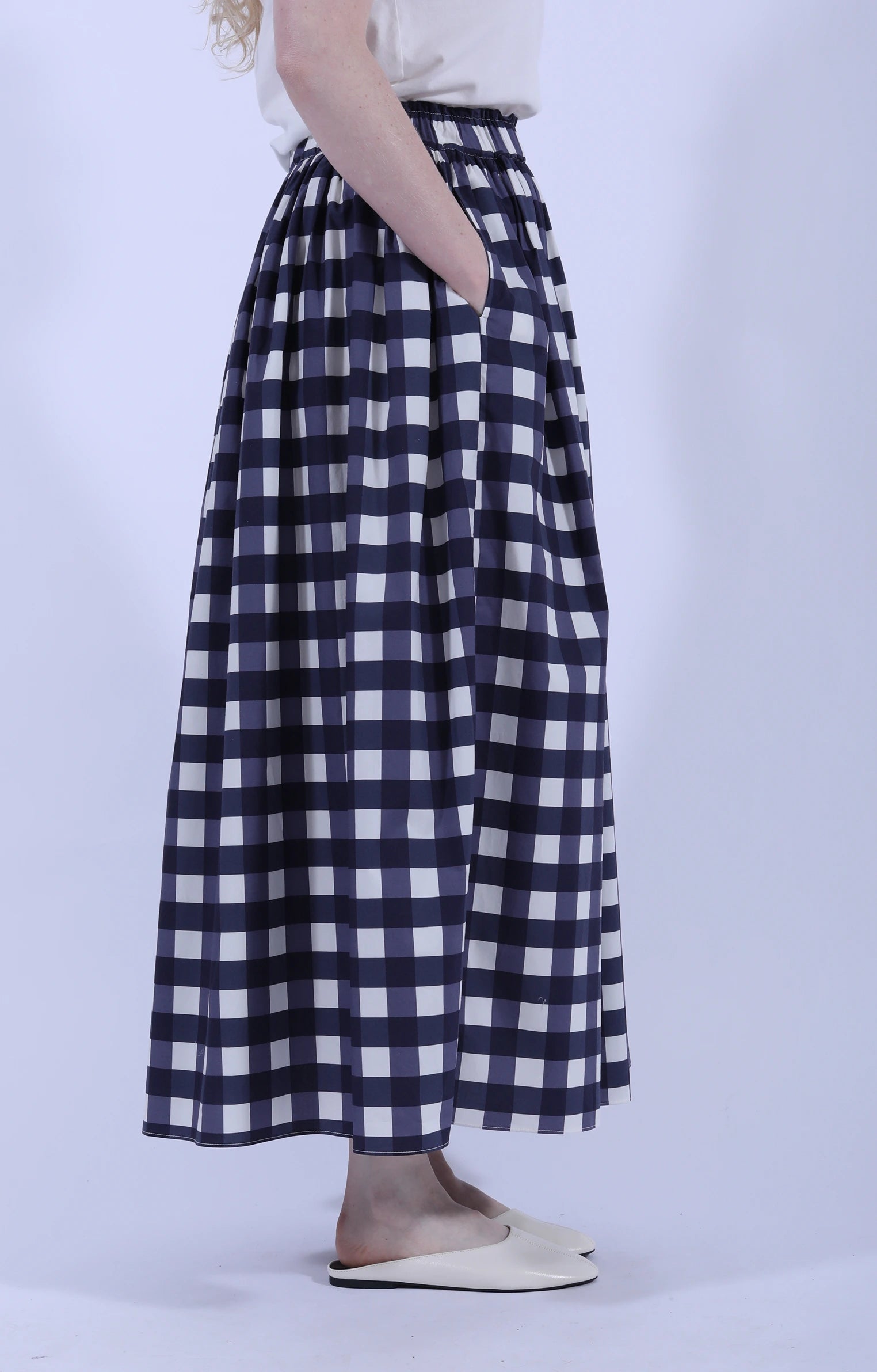 Wide Skirt Navy Check