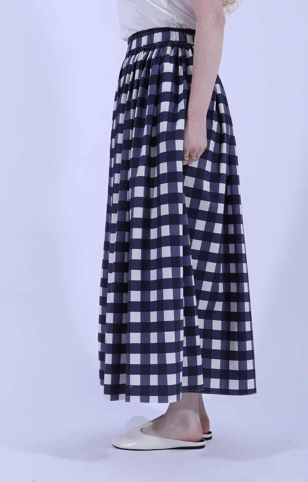 Wide Skirt Navy Check