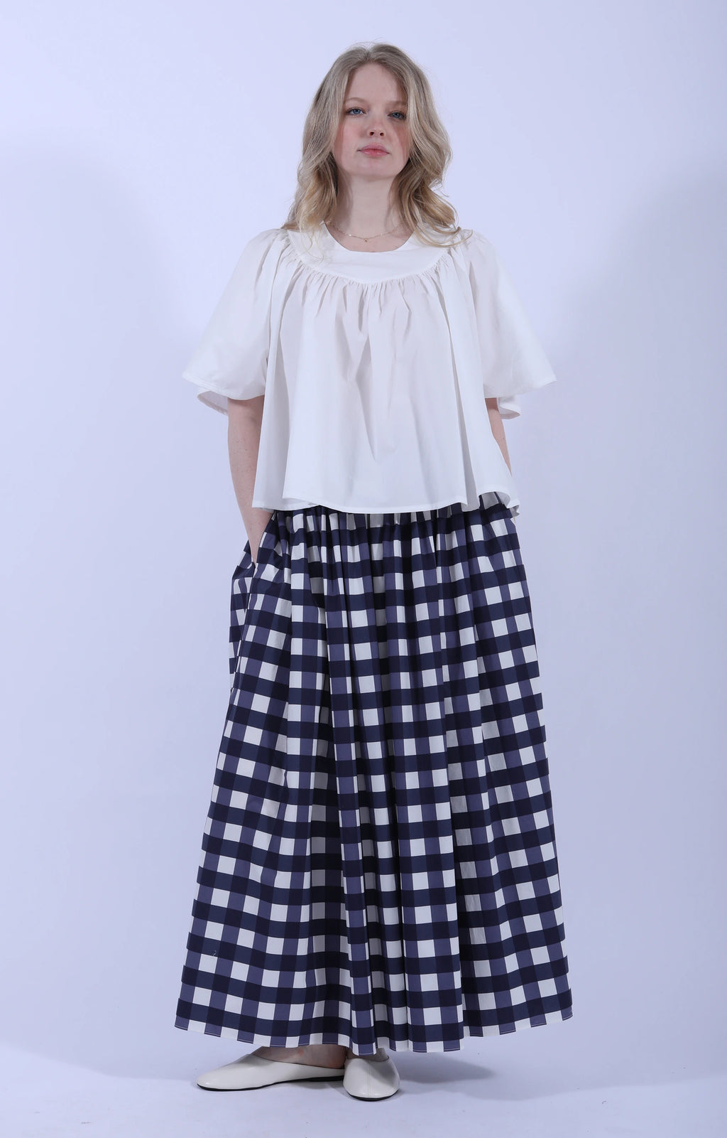 Wide Skirt Navy Check