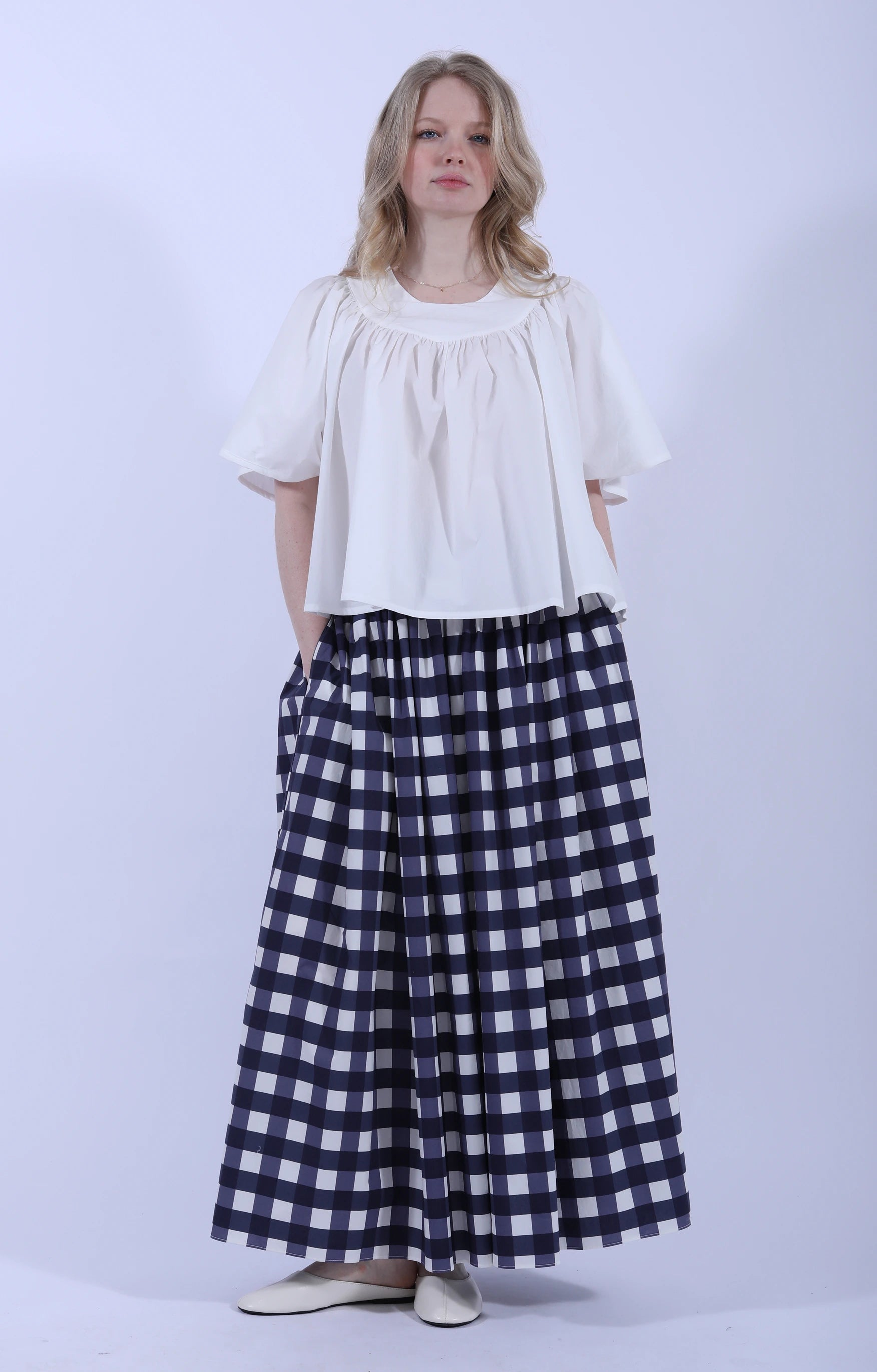 Wide Skirt Navy Check